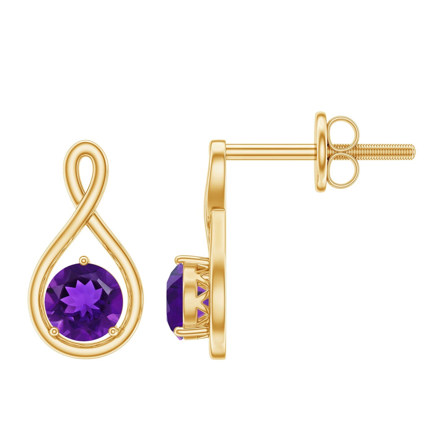 Genuine Solitaire Amethyst Infinity Earrings with Screw Back