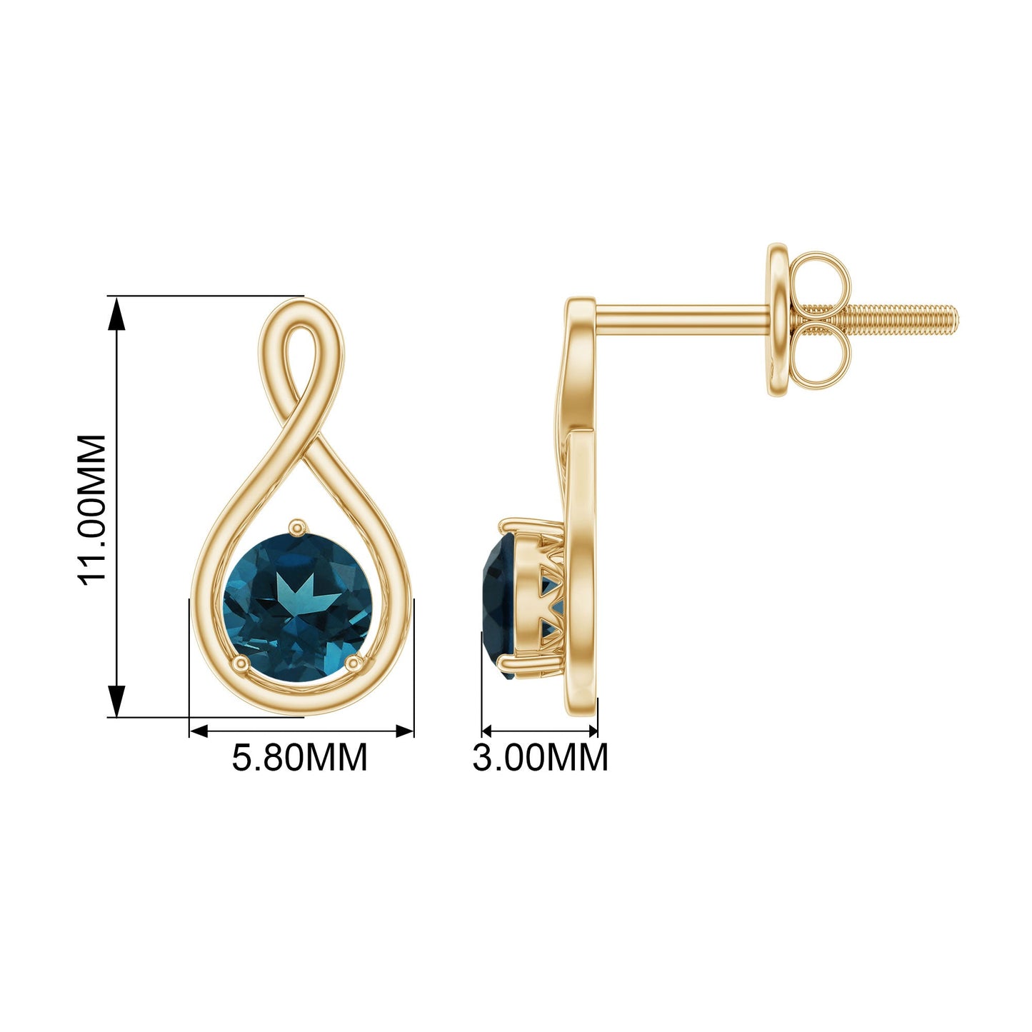 1/2 CT London Blue Topaz Solitaire Infinity Stud Earrings