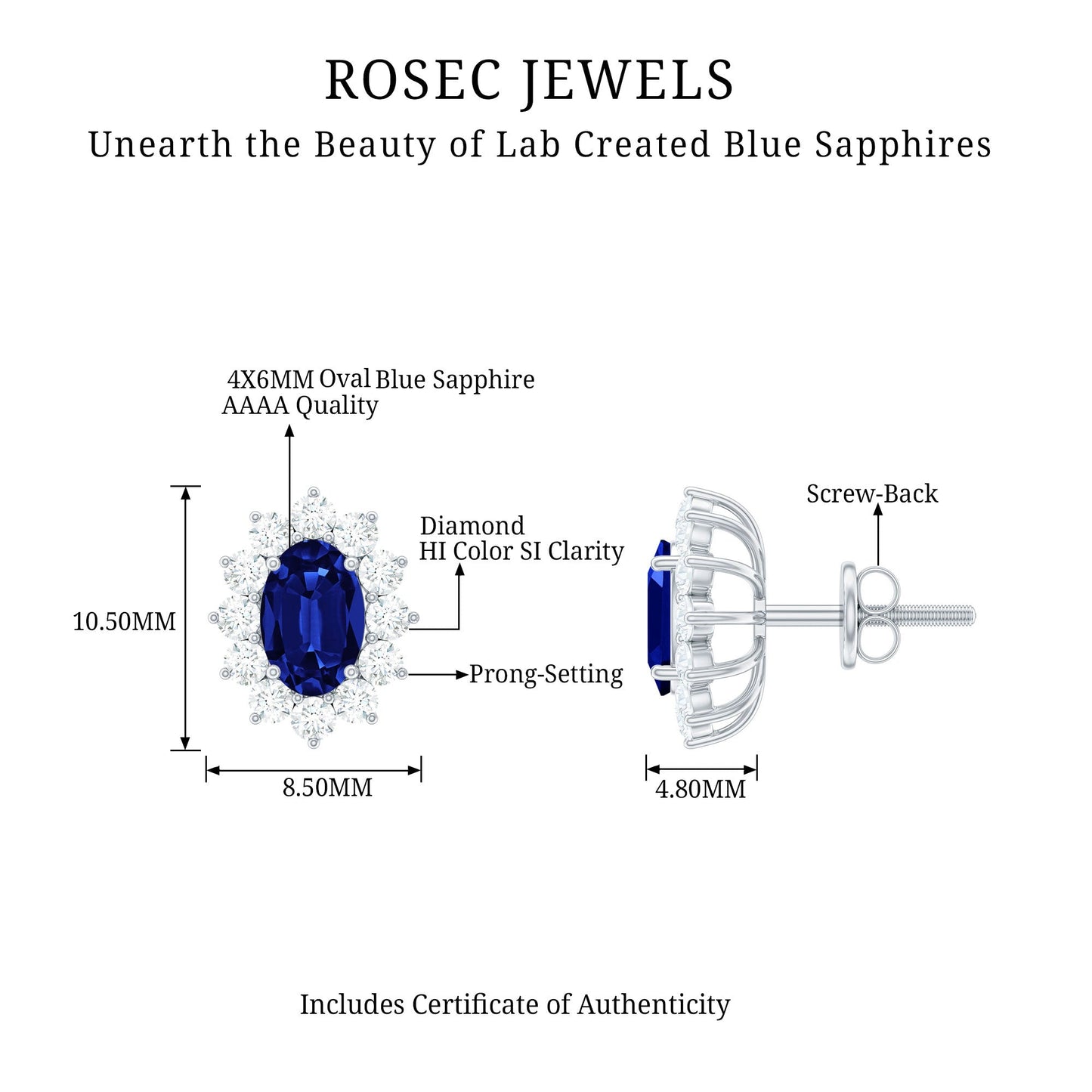 Oval Shaped Lab Grown Blue Sapphire and Diamond Halo Stud Earrings