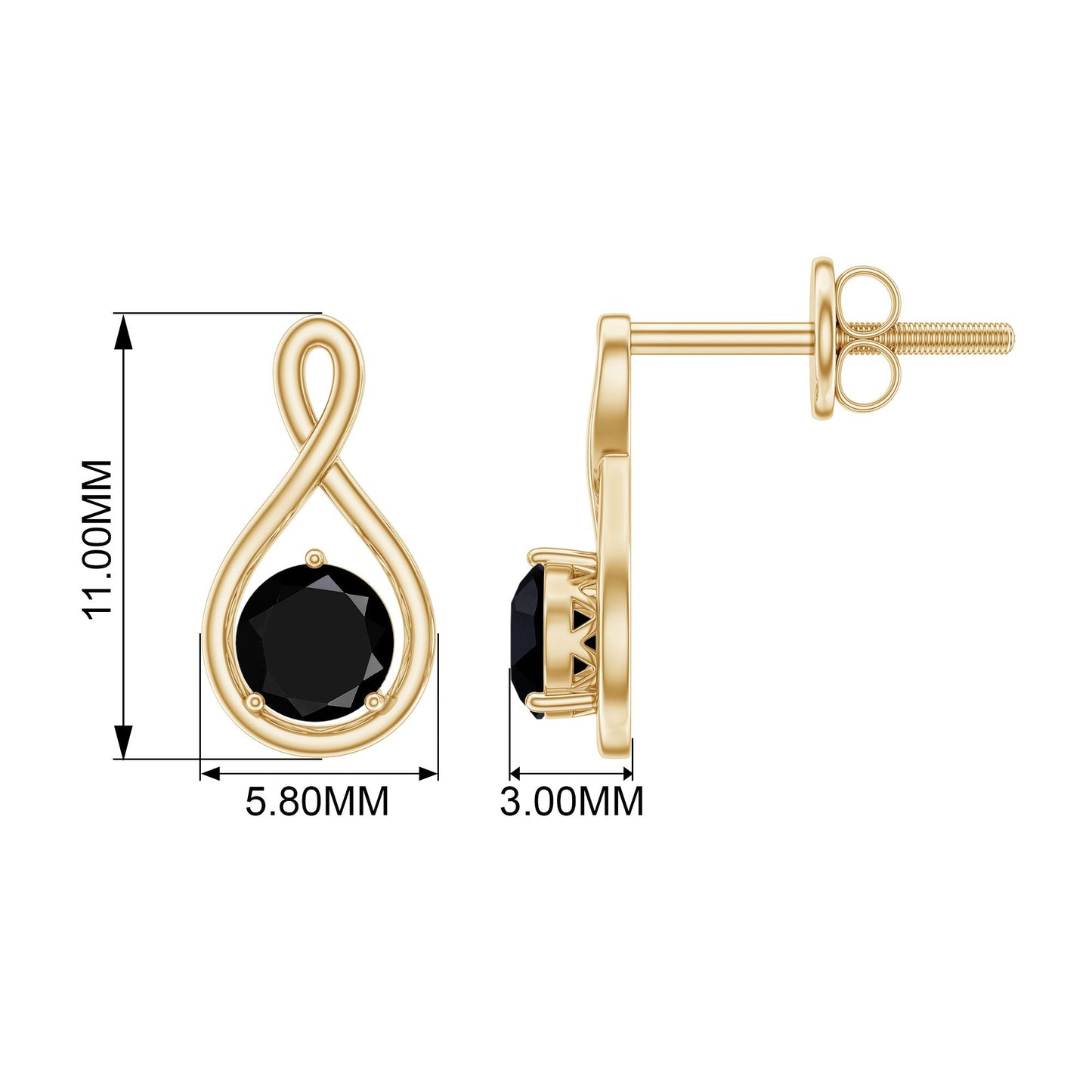 1.6 Carat Solitaire Lab Created Black Diamond Infinity Stud Earrings