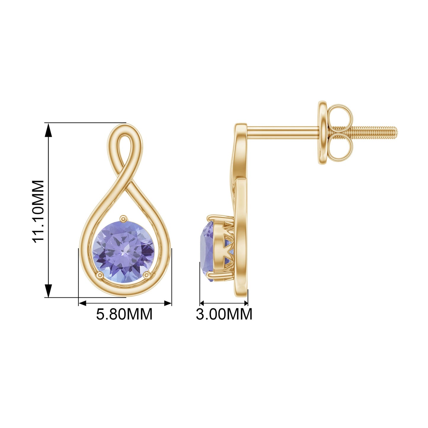 1/2 CT Round Shape Tanzanite Infinity Stud Earring for Women
