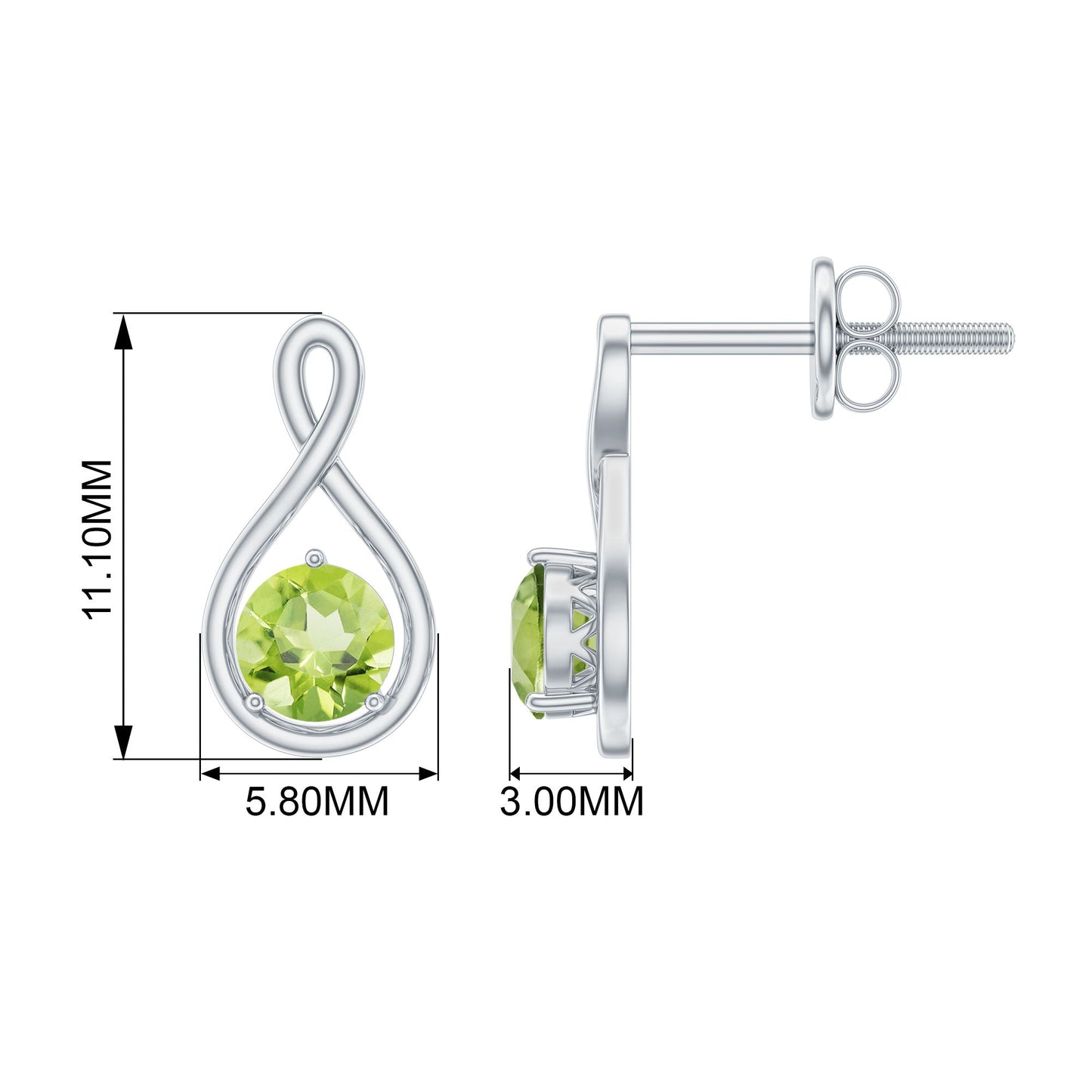 1 Carat Solitaire Peridot Infinity Stud Earrings
