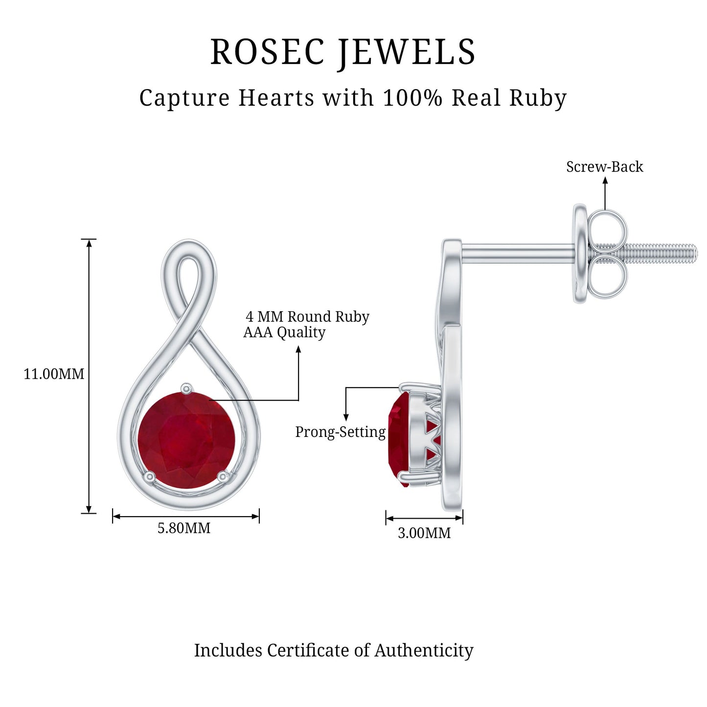 1/2 CT Solitaire Ruby Infinity Stud Earrings