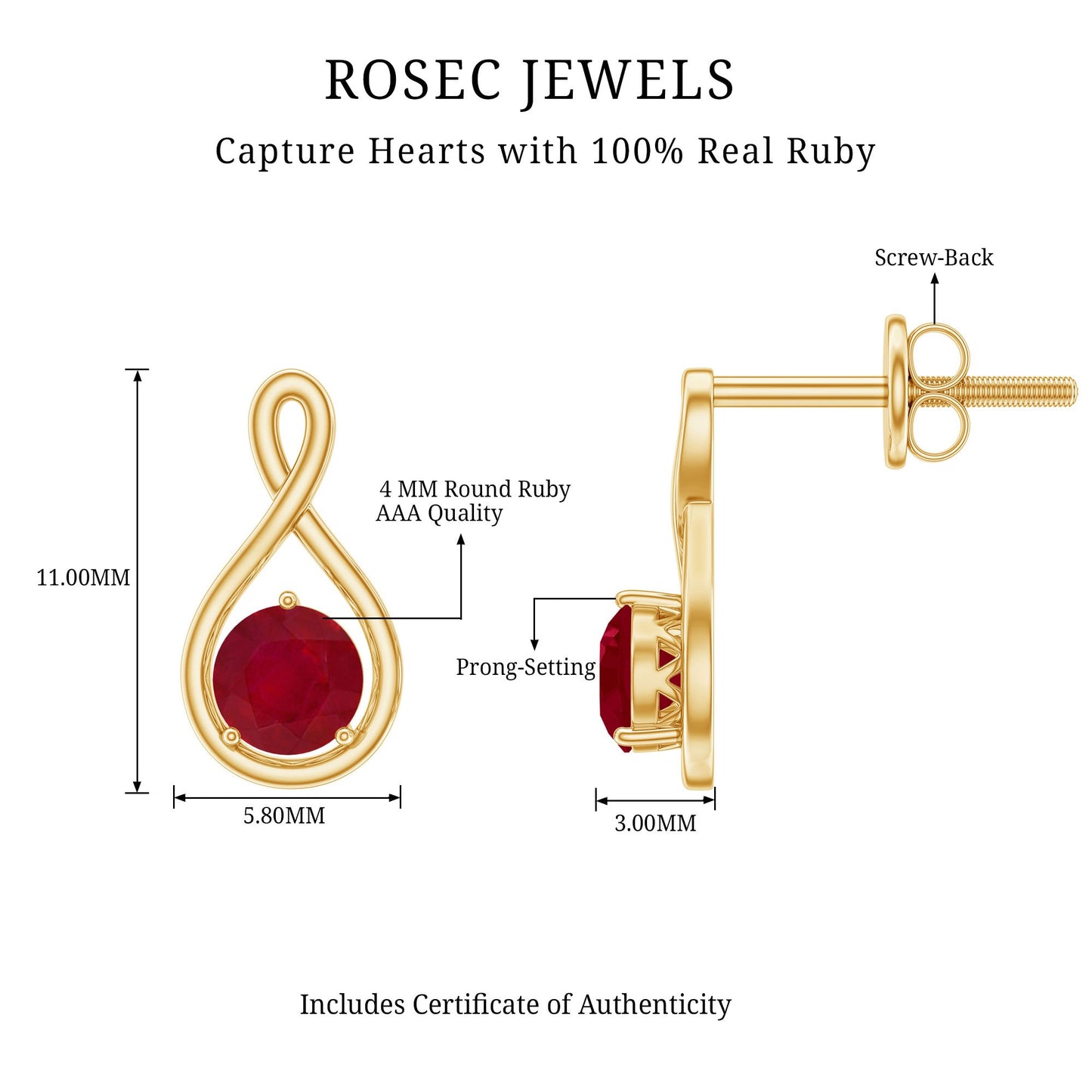 1/2 CT Solitaire Ruby Infinity Stud Earrings