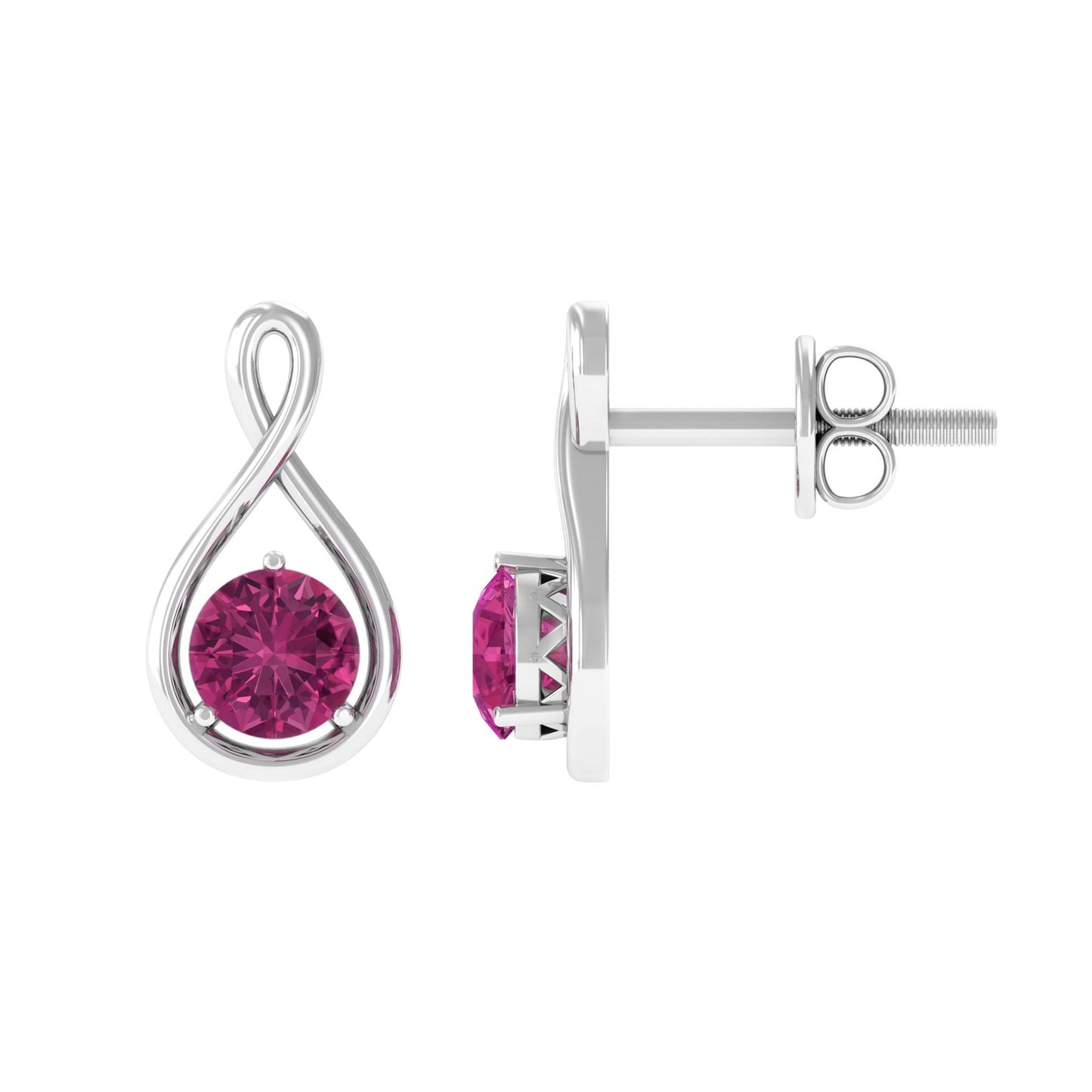 Genuine Pink Tourmaline Infinity Stud Earrings for Women