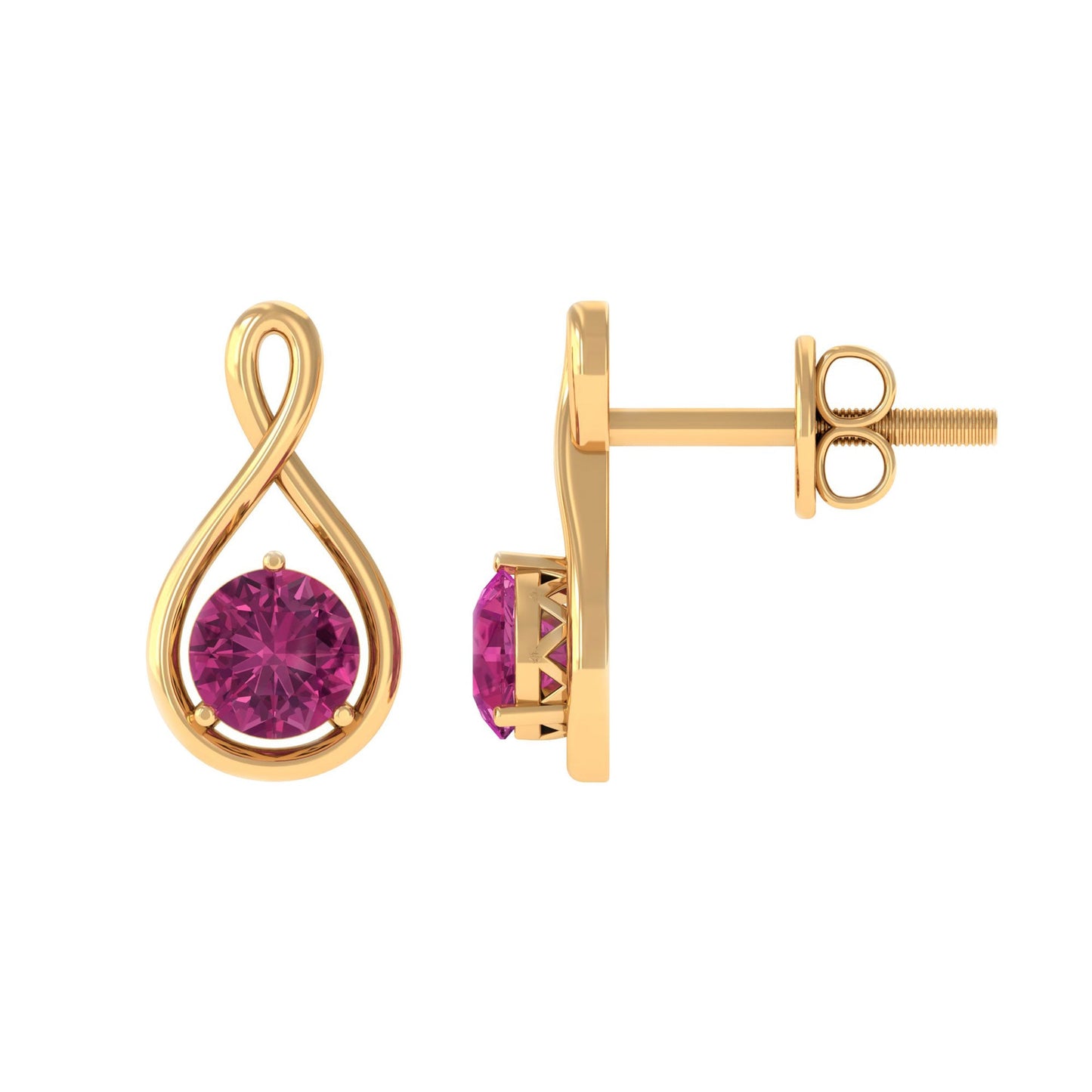 Genuine Pink Tourmaline Infinity Stud Earrings for Women