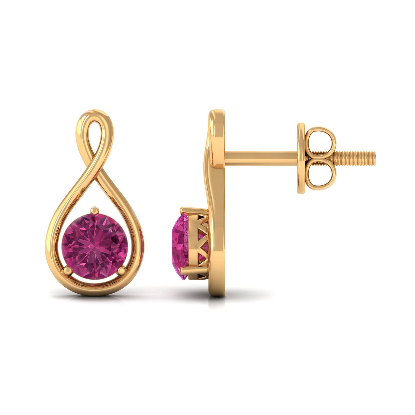 Genuine Pink Tourmaline Infinity Stud Earrings for Women