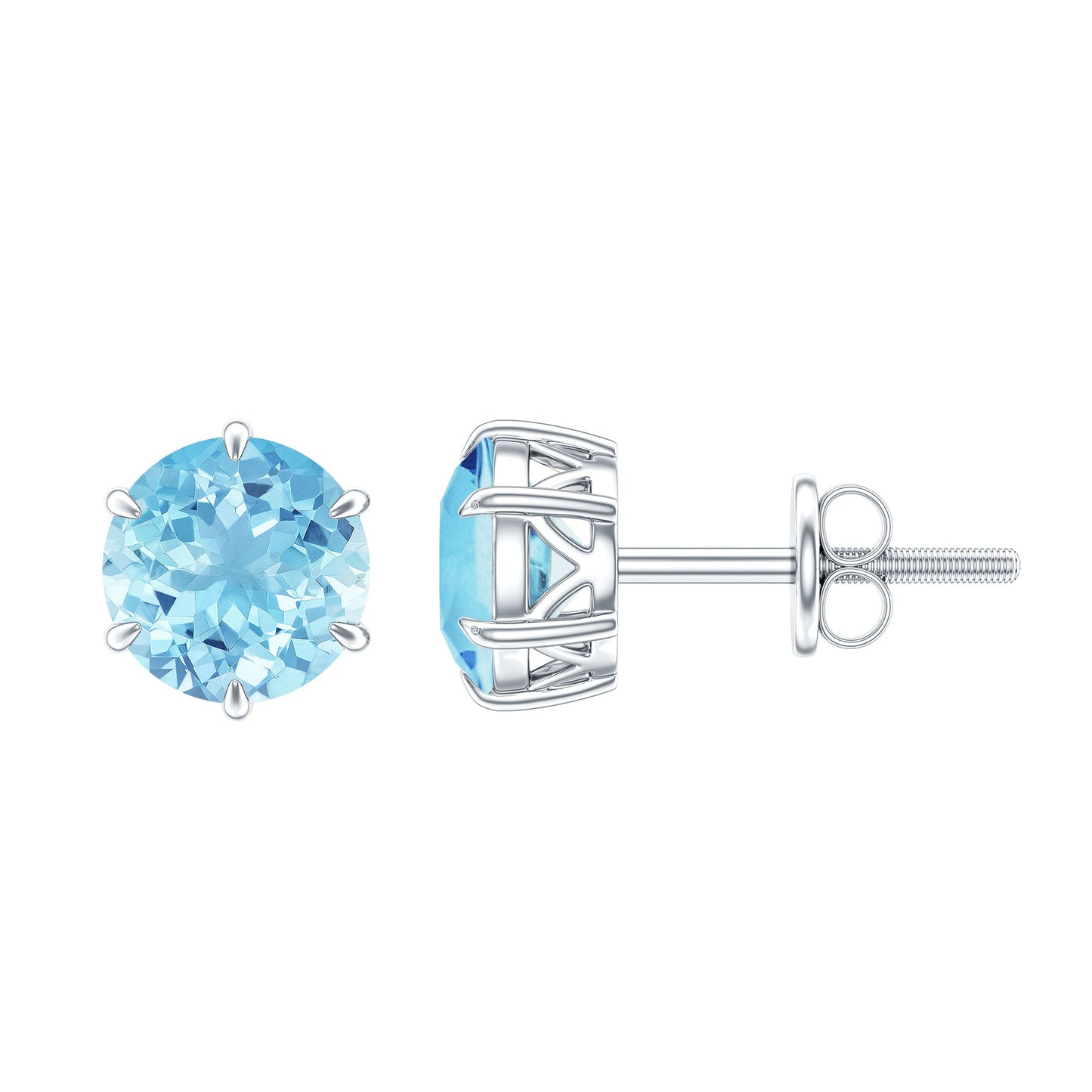 1.5 Carat Round Aquamarine Solitaire Stud Earrings