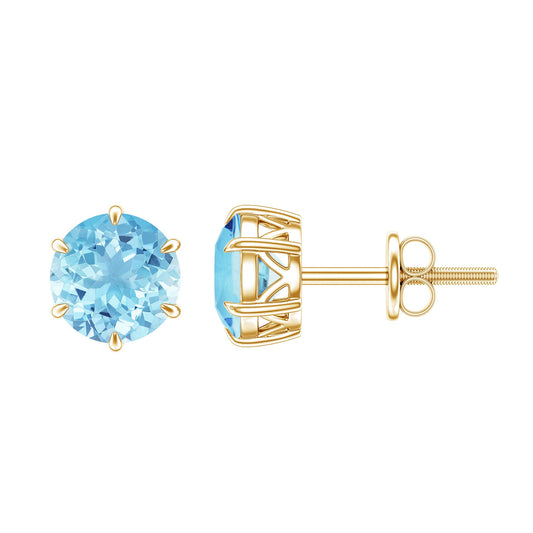 1.5 Carat Round Aquamarine Solitaire Stud Earrings