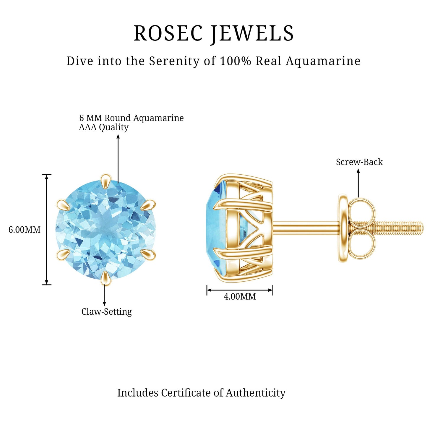 1.5 Carat Round Aquamarine Solitaire Stud Earrings