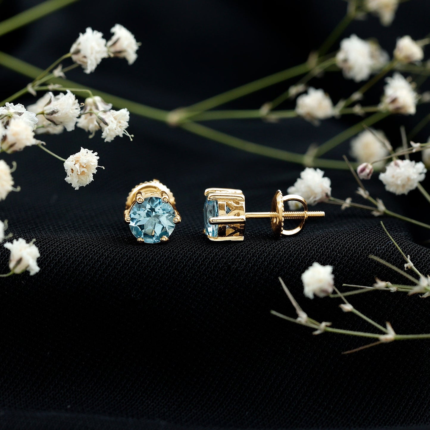 1.5 Carat Round Aquamarine Solitaire Stud Earrings