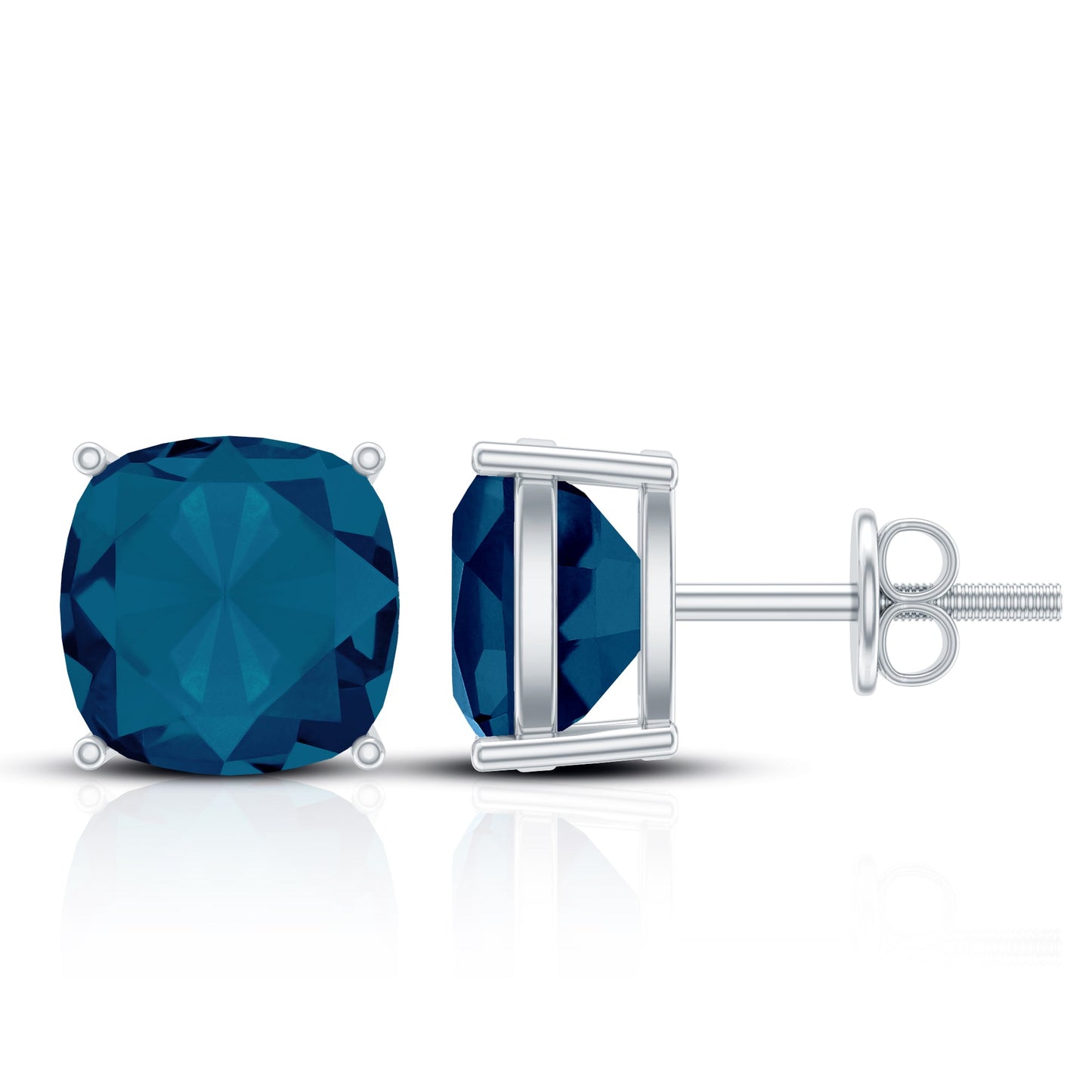 2.5 Carat Cushion Cut London Blue Topaz Stud Earrings