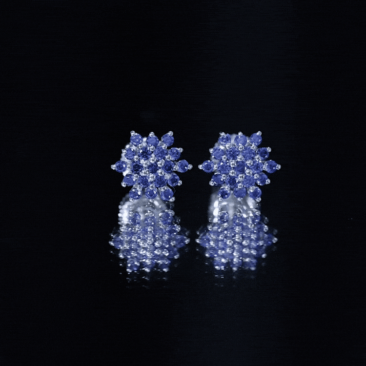 Flower Inspired Lab Grown Blue Sapphire Cluster Stud Earrings
