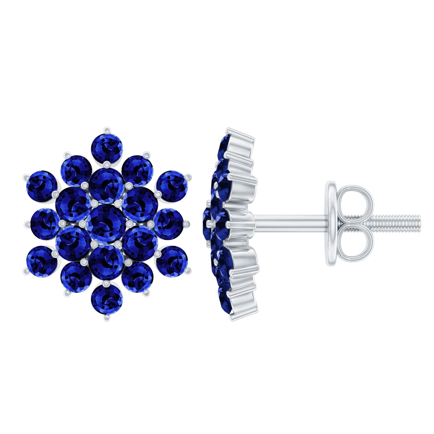 Flower Inspired Lab Grown Blue Sapphire Cluster Stud Earrings