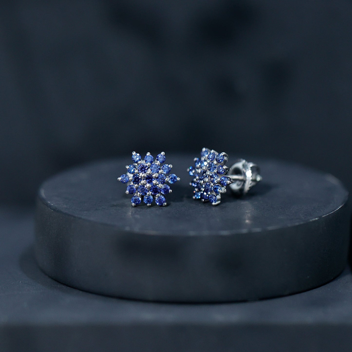 Flower Inspired Lab Grown Blue Sapphire Cluster Stud Earrings