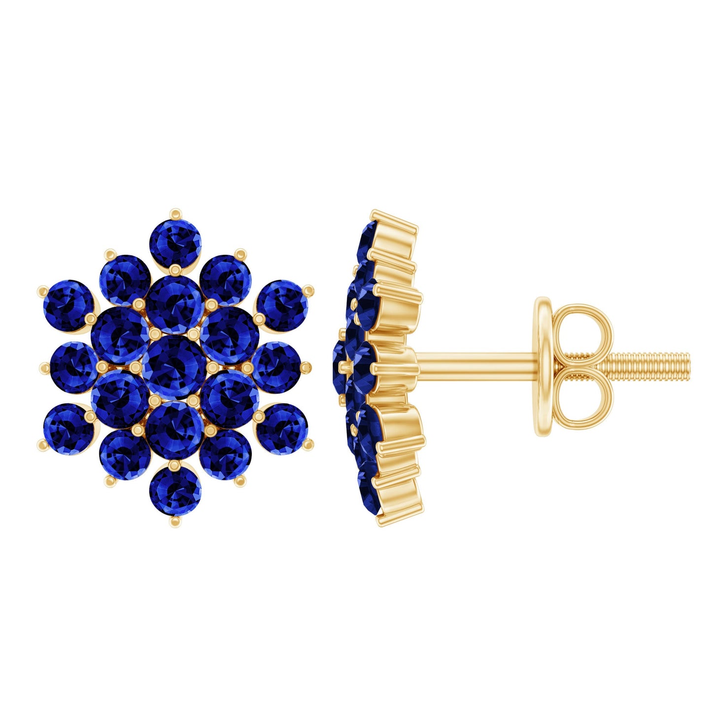Flower Inspired Lab Grown Blue Sapphire Cluster Stud Earrings