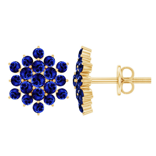 Flower Inspired Lab Grown Blue Sapphire Cluster Stud Earrings