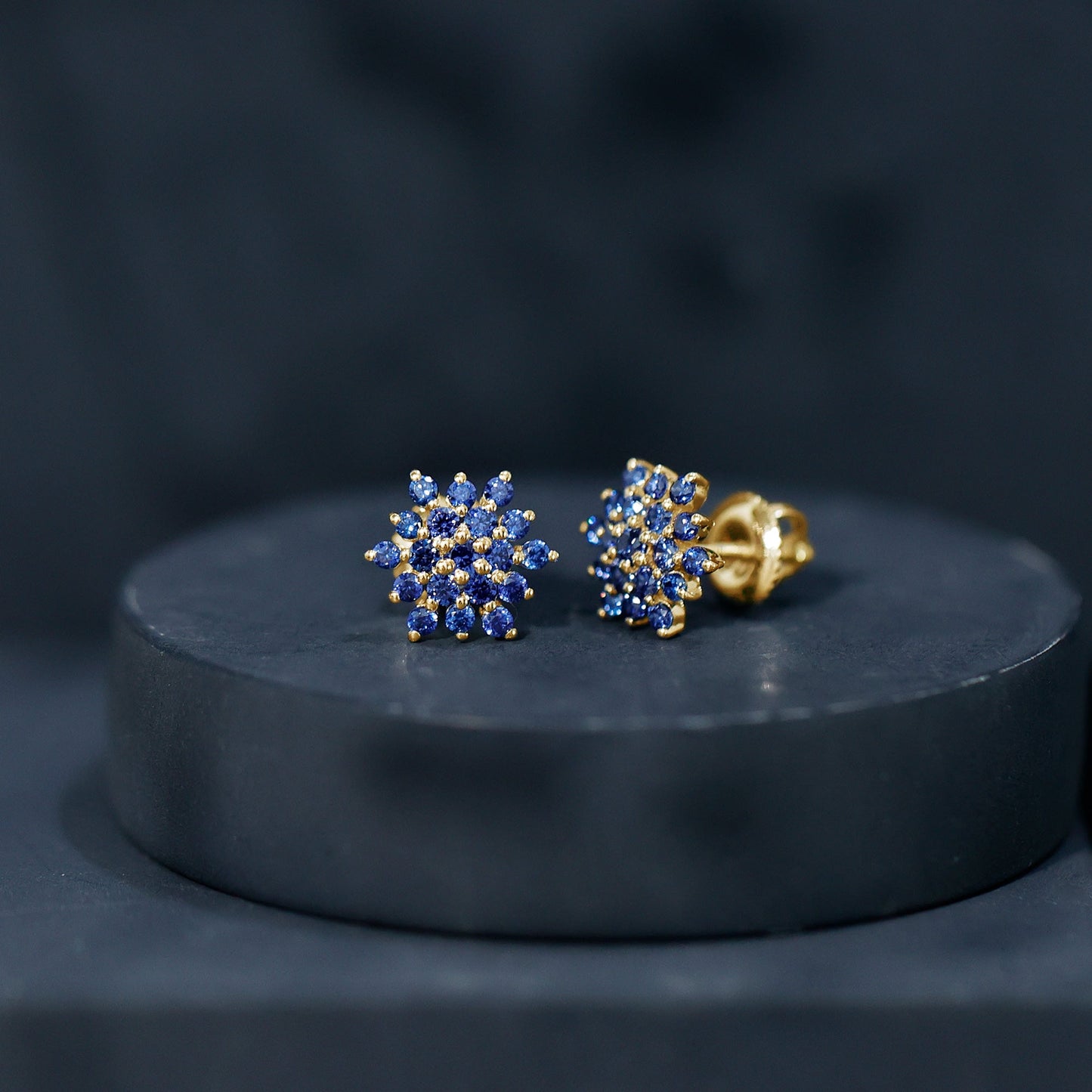 Flower Inspired Lab Grown Blue Sapphire Cluster Stud Earrings