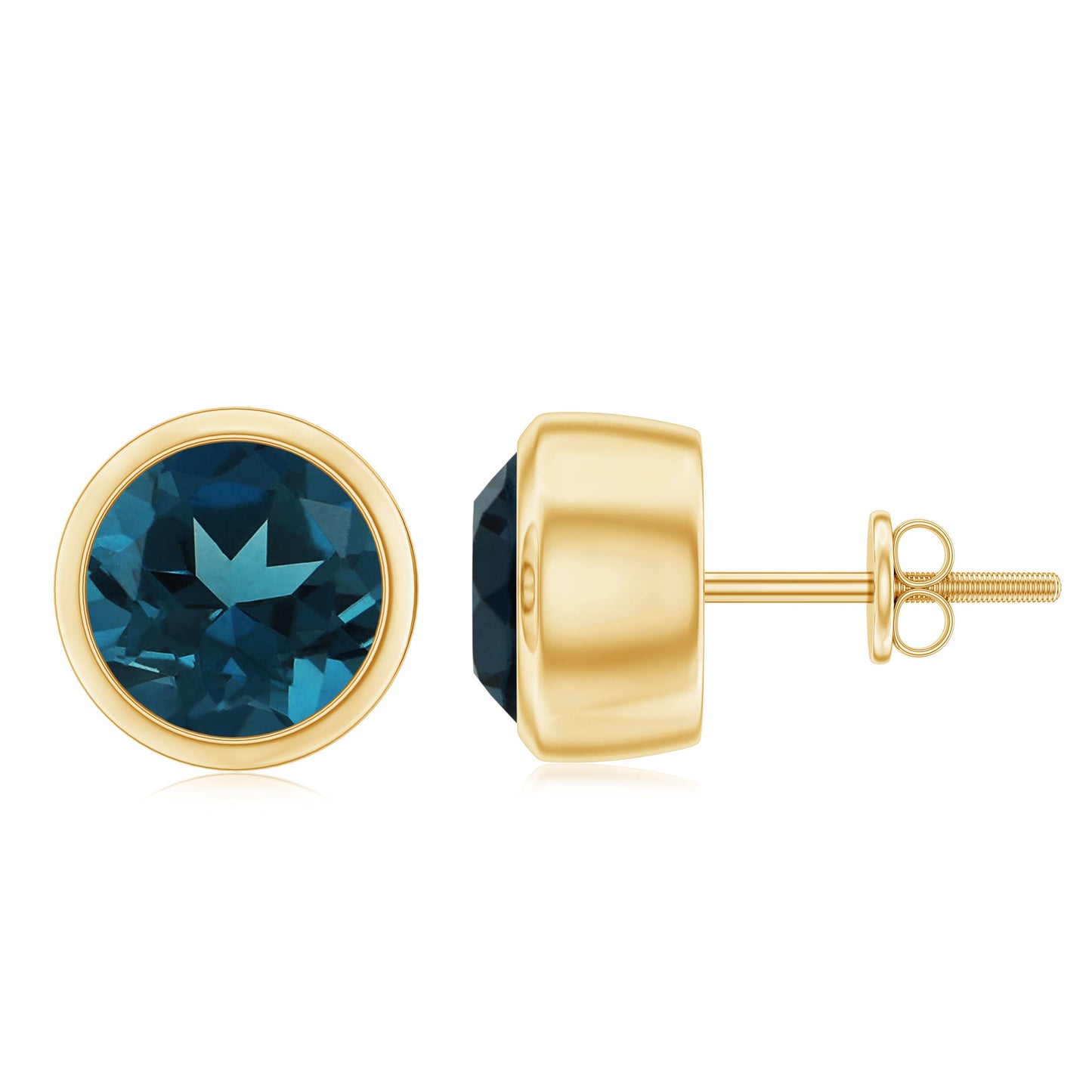 8 MM Round Cut London Blue Topaz Solitaire Stud Earrings in Bezel Setting
