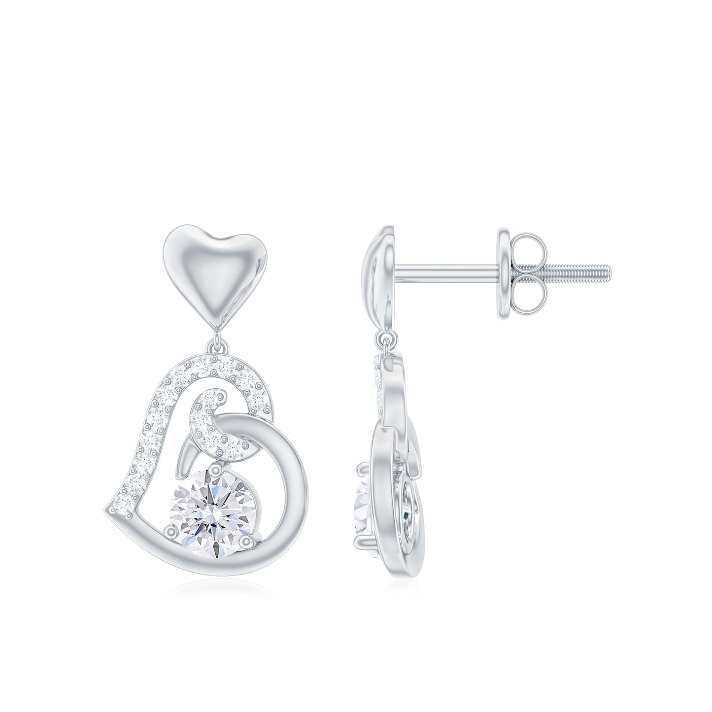 3/4 CT Accent Set Moissanite Heart Drop Earrings for Women