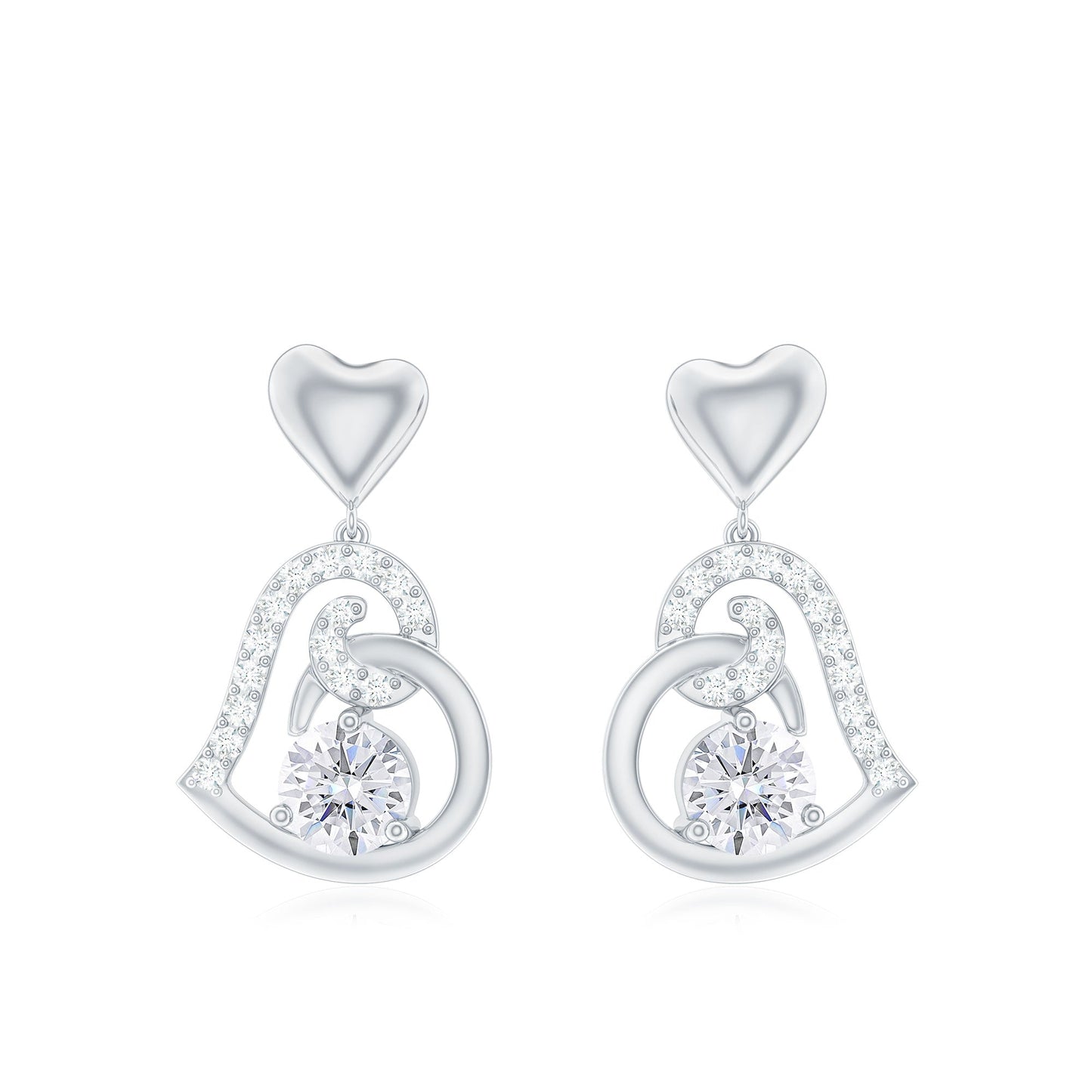 3/4 CT Accent Set Moissanite Heart Drop Earrings for Women
