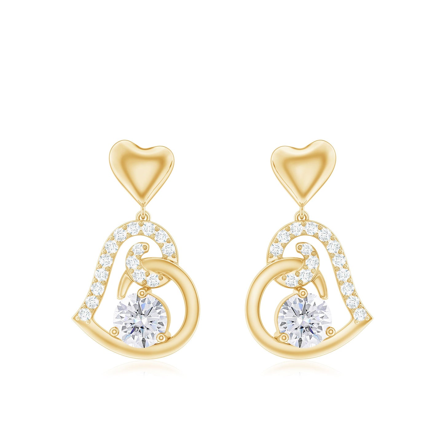 3/4 CT Accent Set Moissanite Heart Drop Earrings for Women