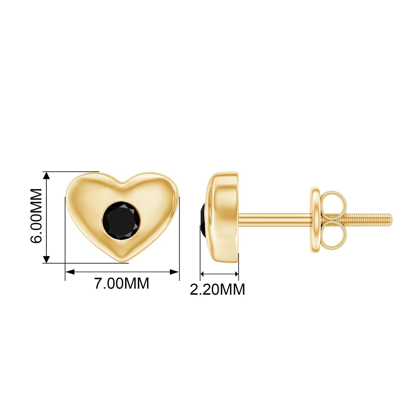 Gypsy Set Black Onyx Heart Stud Earrings For Women