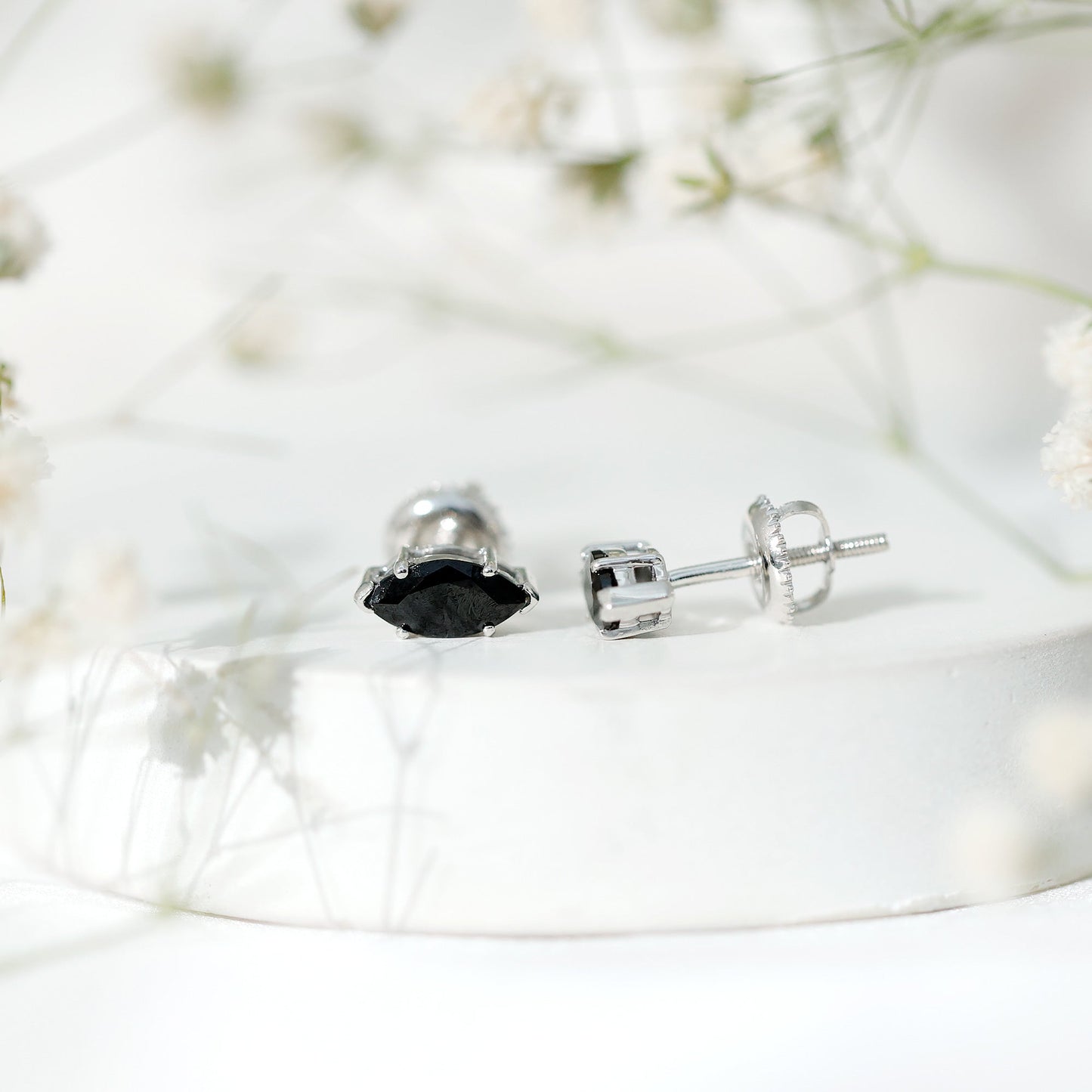 1.5 CT Marquise Black Spinel Solitaire Stud Earrings