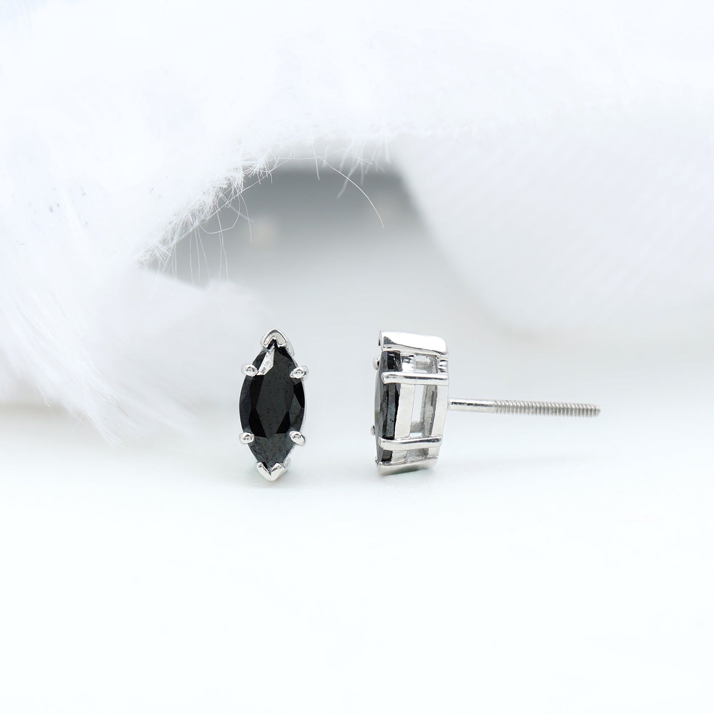 1.5 CT Marquise Black Spinel Solitaire Stud Earrings