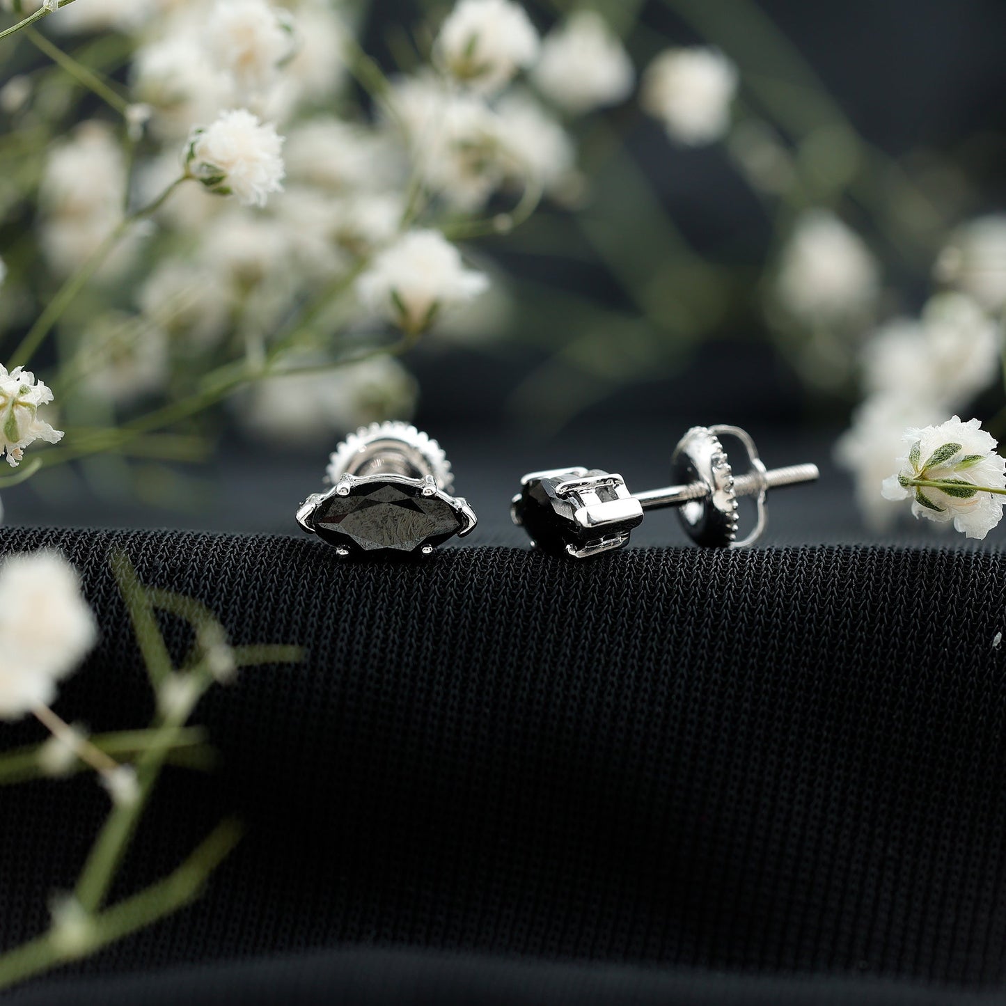 1.5 CT Marquise Black Spinel Solitaire Stud Earrings