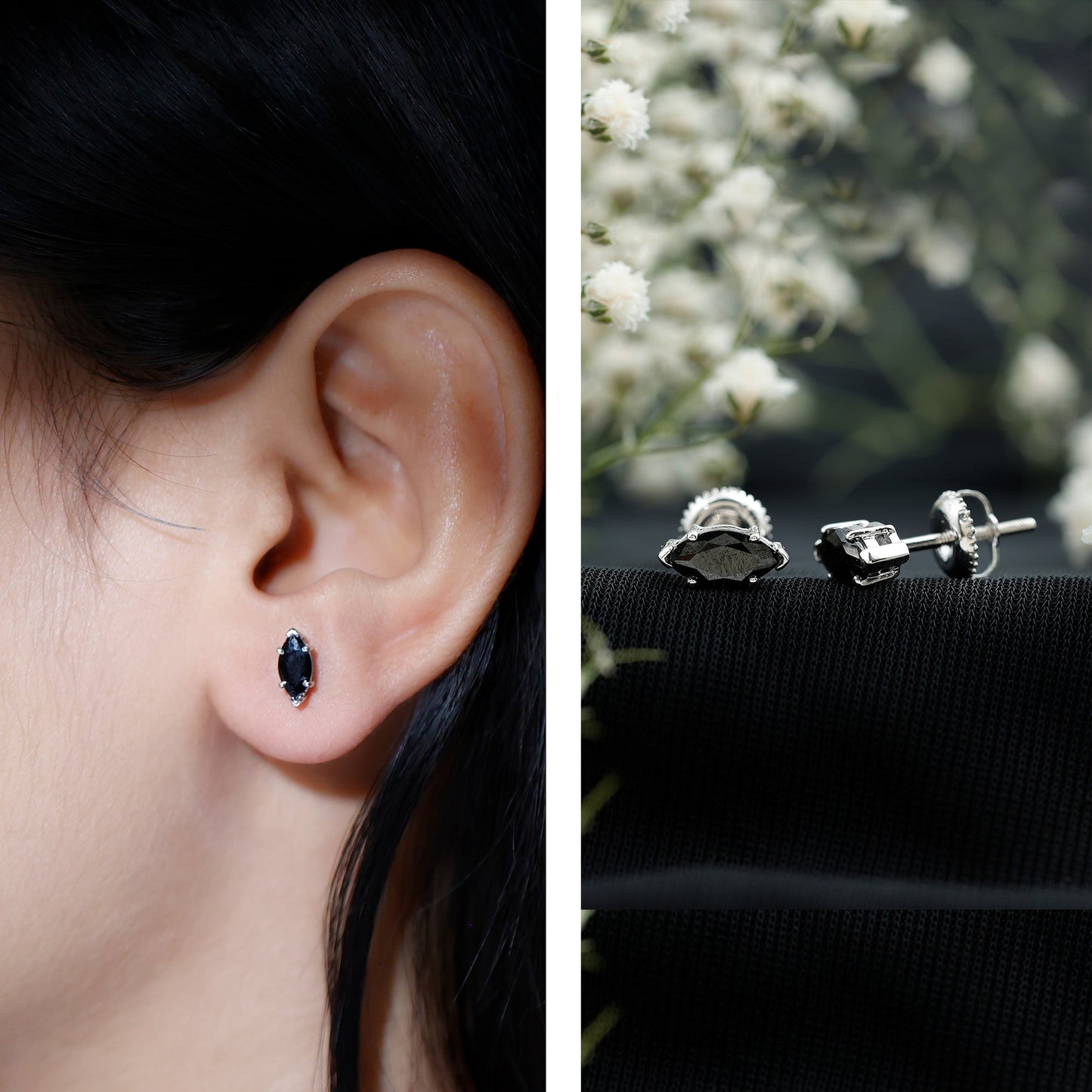 1.5 CT Marquise Black Spinel Solitaire Stud Earrings