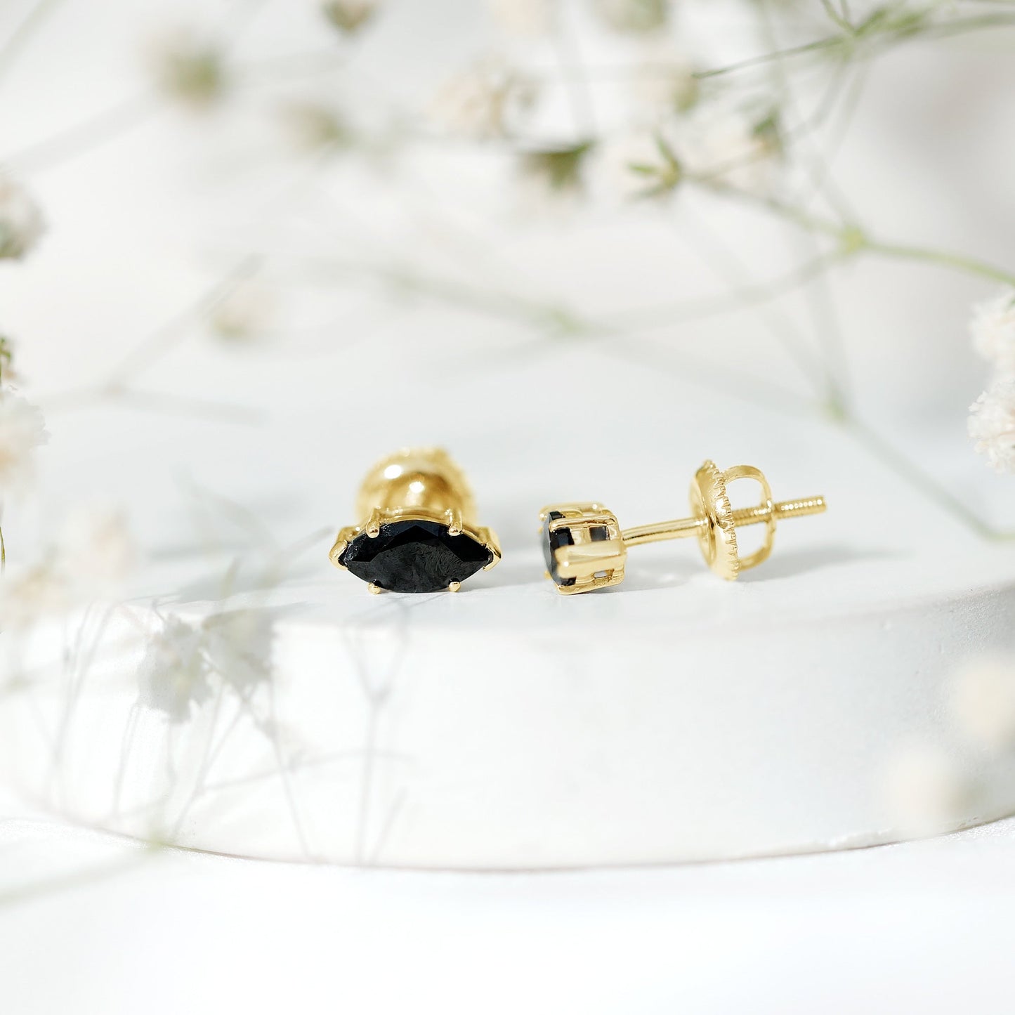 1.5 CT Marquise Black Spinel Solitaire Stud Earrings