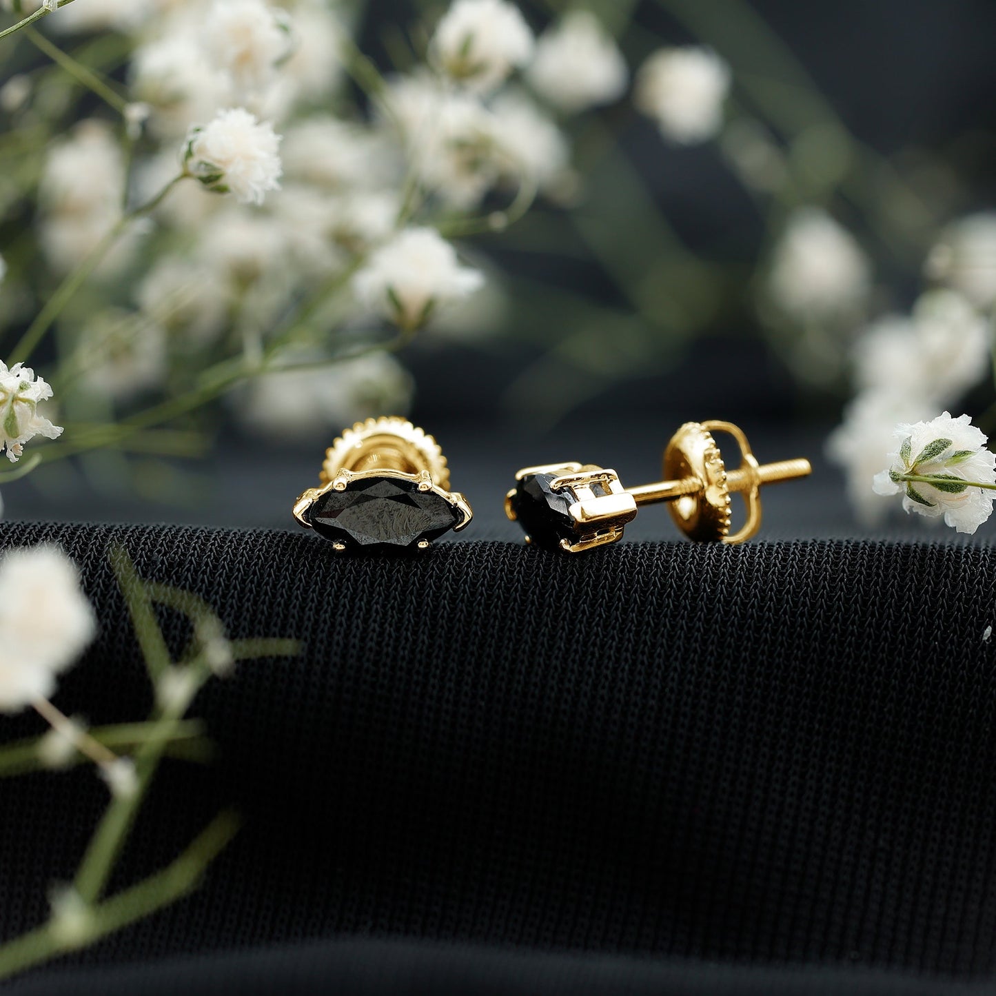 1.5 CT Marquise Black Spinel Solitaire Stud Earrings