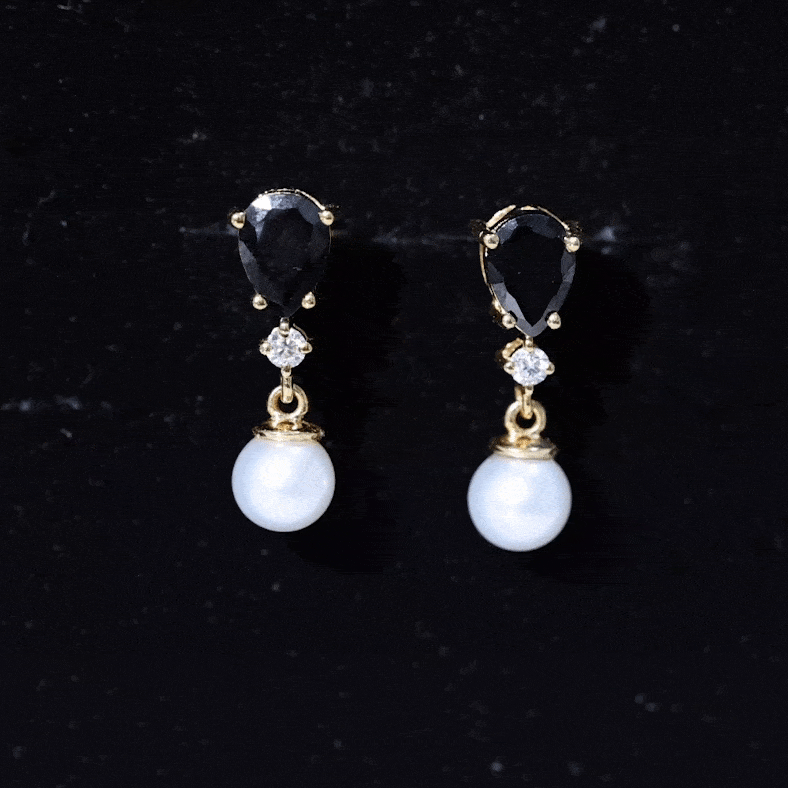5.75 CT Freshwater Pearl Drop Earrings with Black Onyx and Moissanite