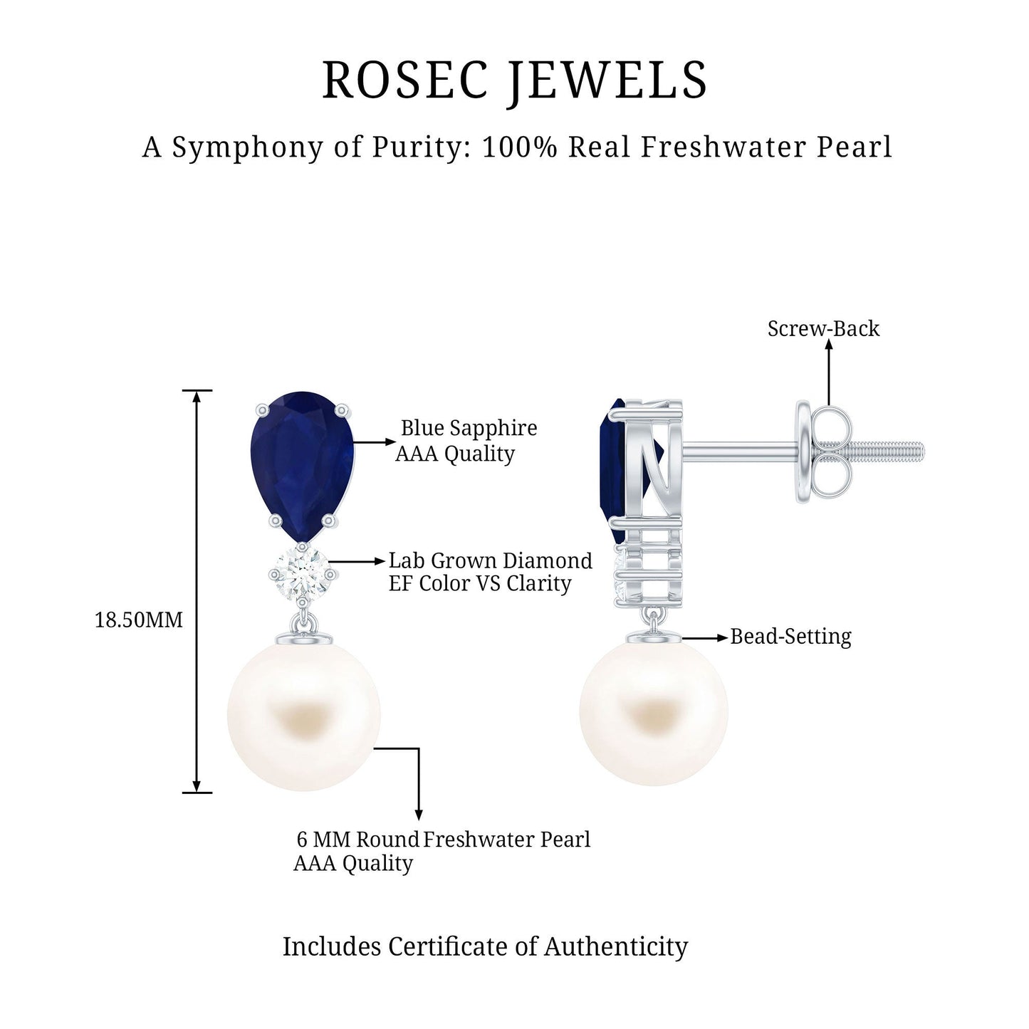 Cultured Freshwater Pearl Drop Earrings with Blue Sapphire