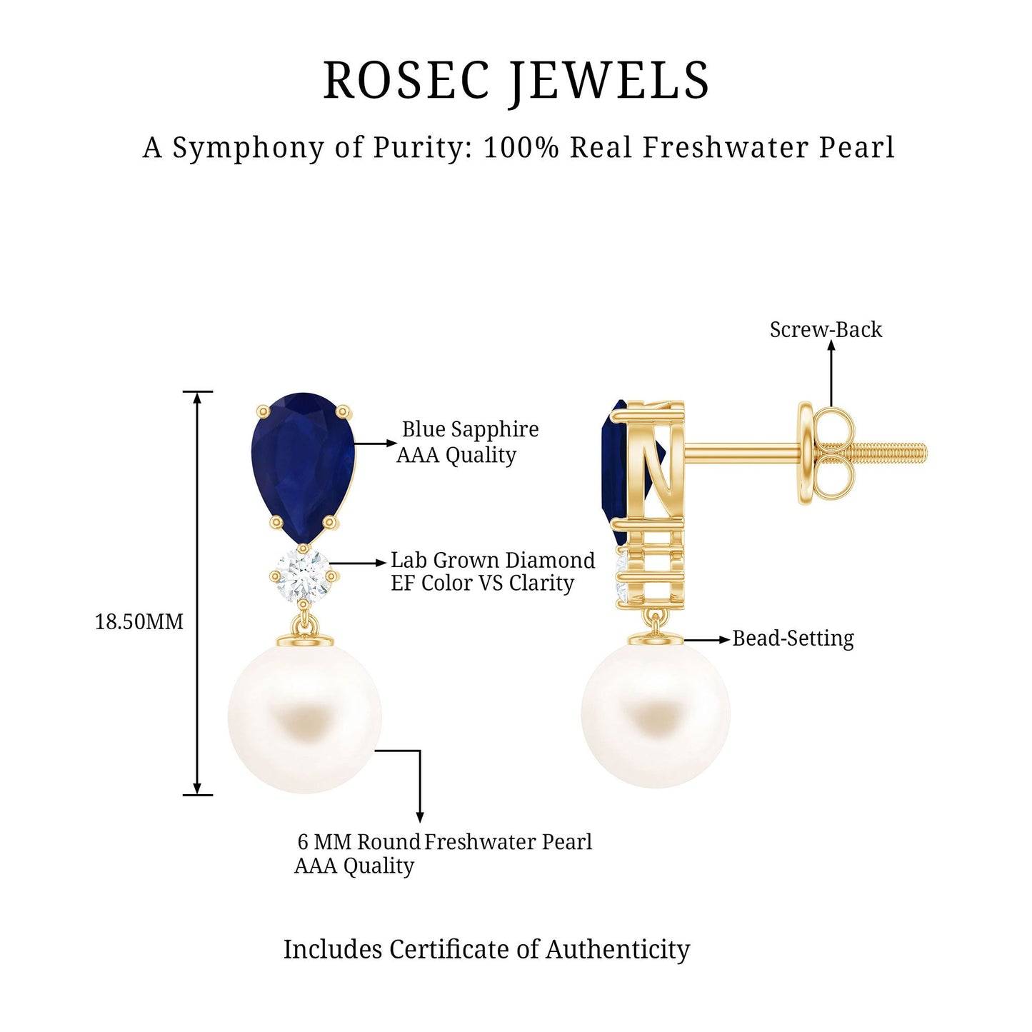Cultured Freshwater Pearl Drop Earrings with Blue Sapphire