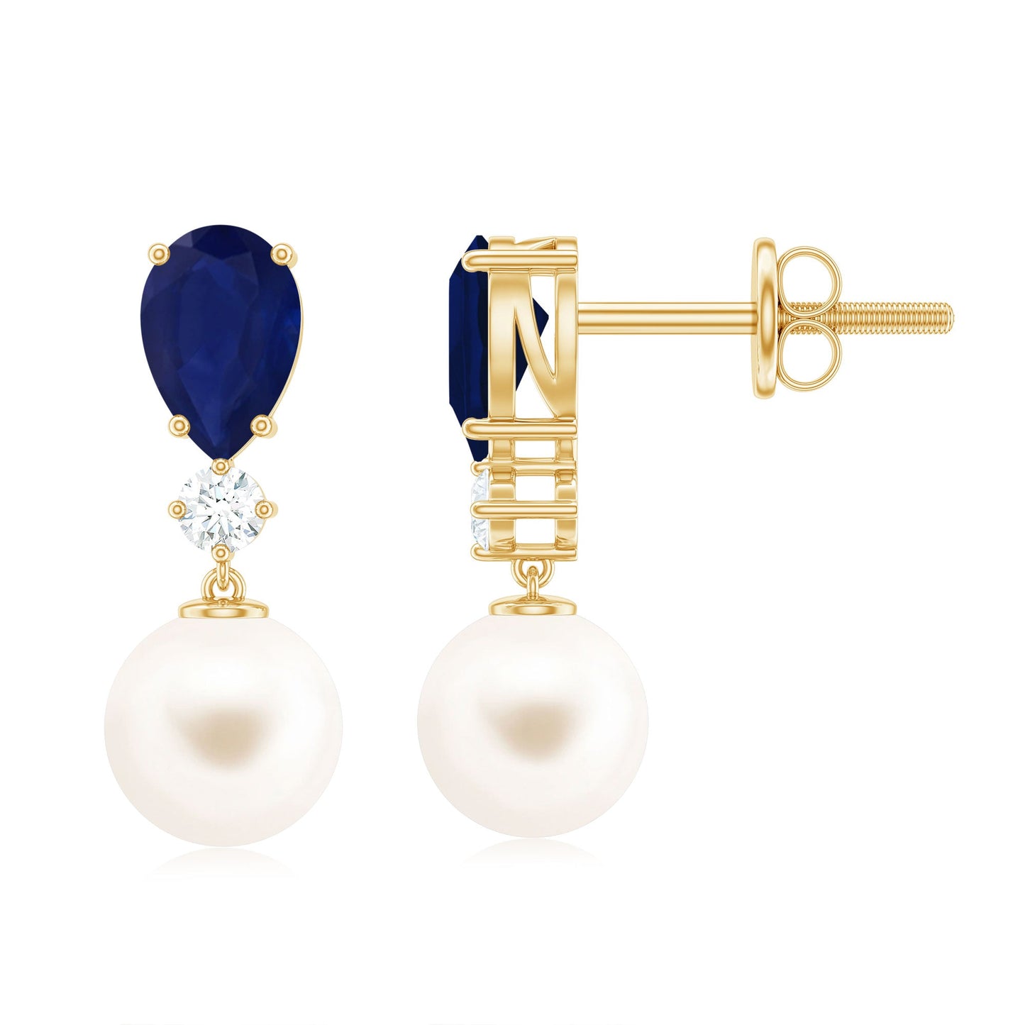 Cultured Freshwater Pearl Drop Earrings with Blue Sapphire