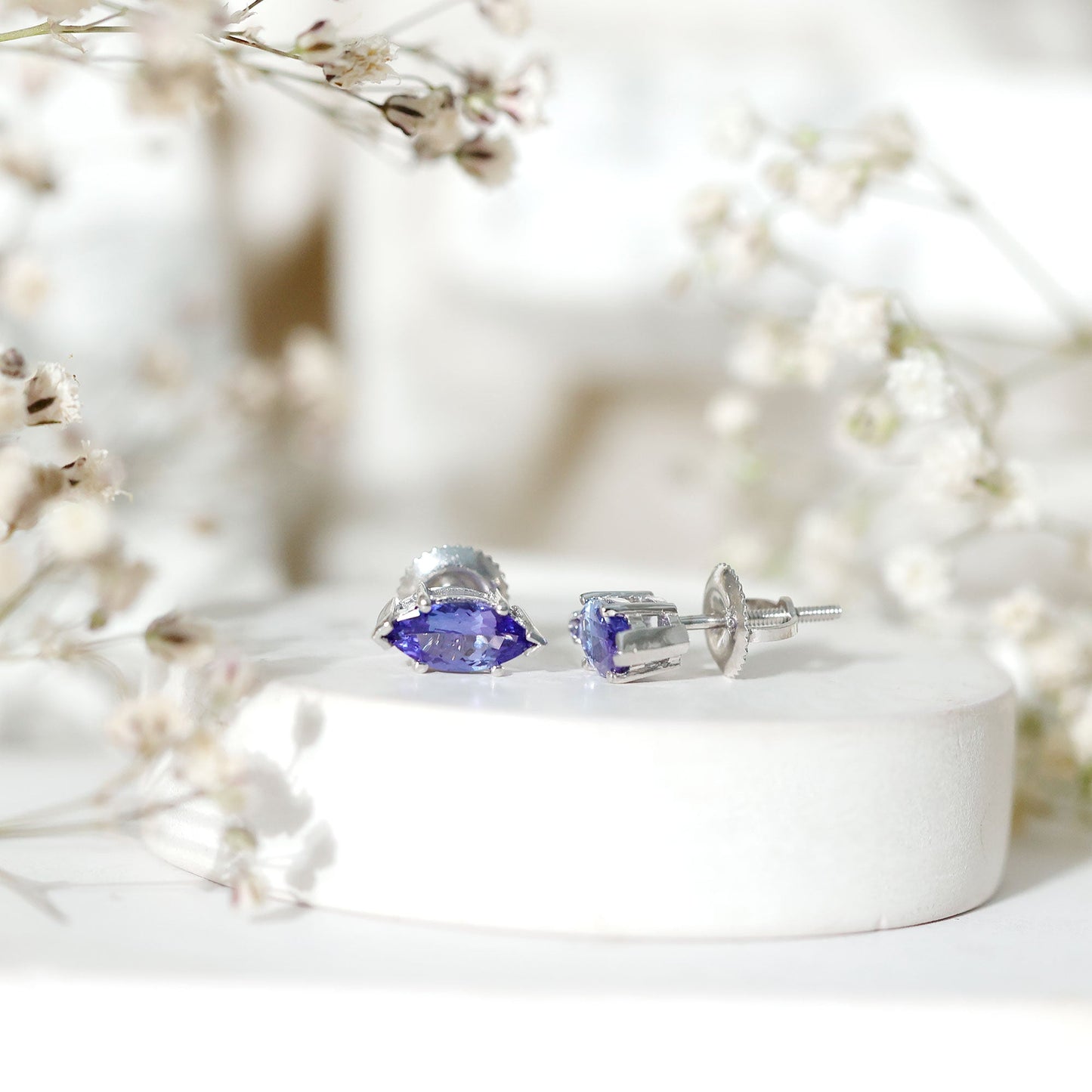 8X4 MM Marquise Cut Tanzanite Solitaire Stud Earring