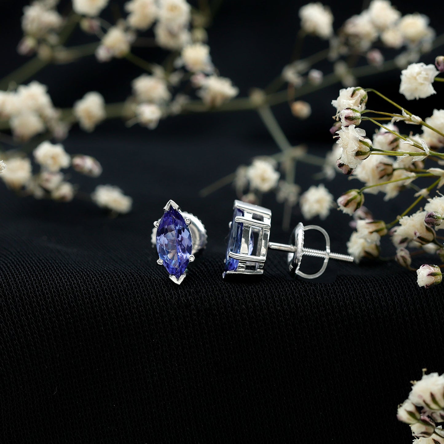 8X4 MM Marquise Cut Tanzanite Solitaire Stud Earring