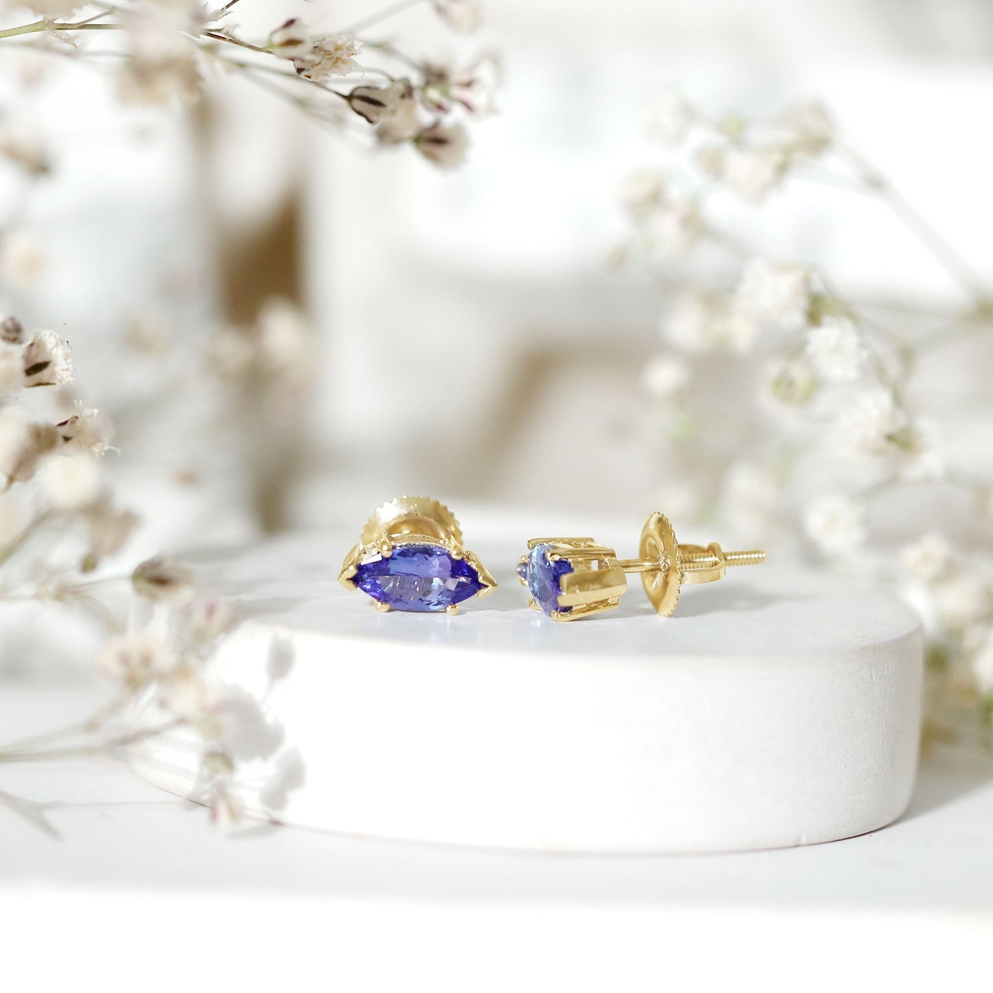 8X4 MM Marquise Cut Tanzanite Solitaire Stud Earring