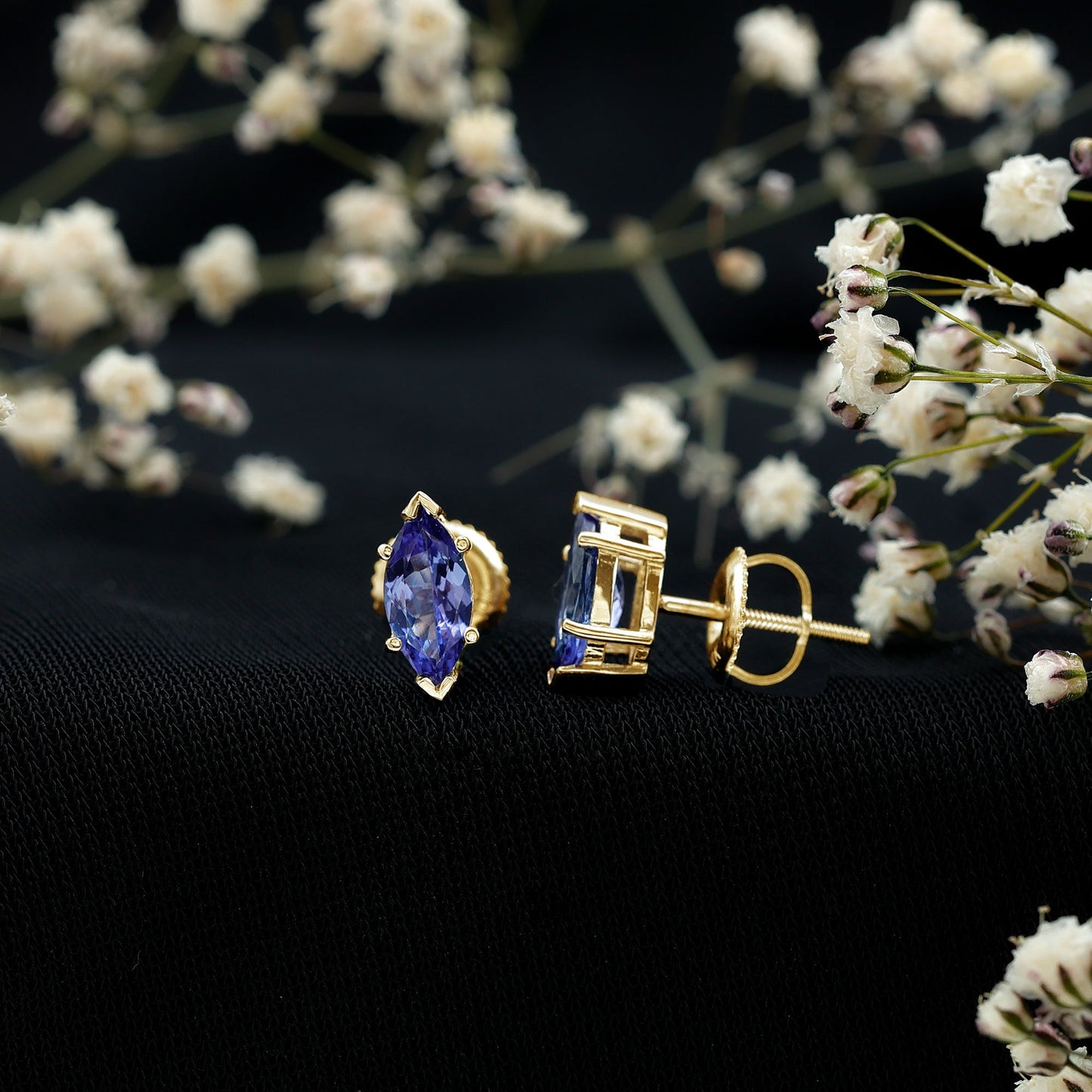 8X4 MM Marquise Cut Tanzanite Solitaire Stud Earring