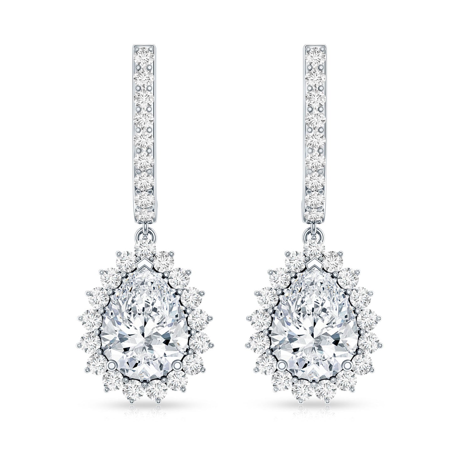 Certified Zircon Teardrop Bridal Hoop Drop Earrings