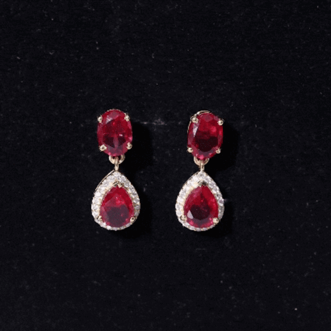 5 Carat Lab Created Ruby and Diamond Dangle Drop Earrings