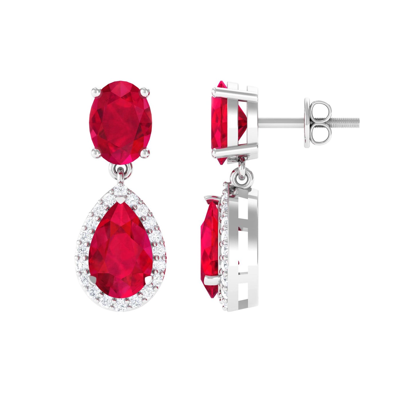 5 Carat Lab Created Ruby and Diamond Dangle Drop Earrings