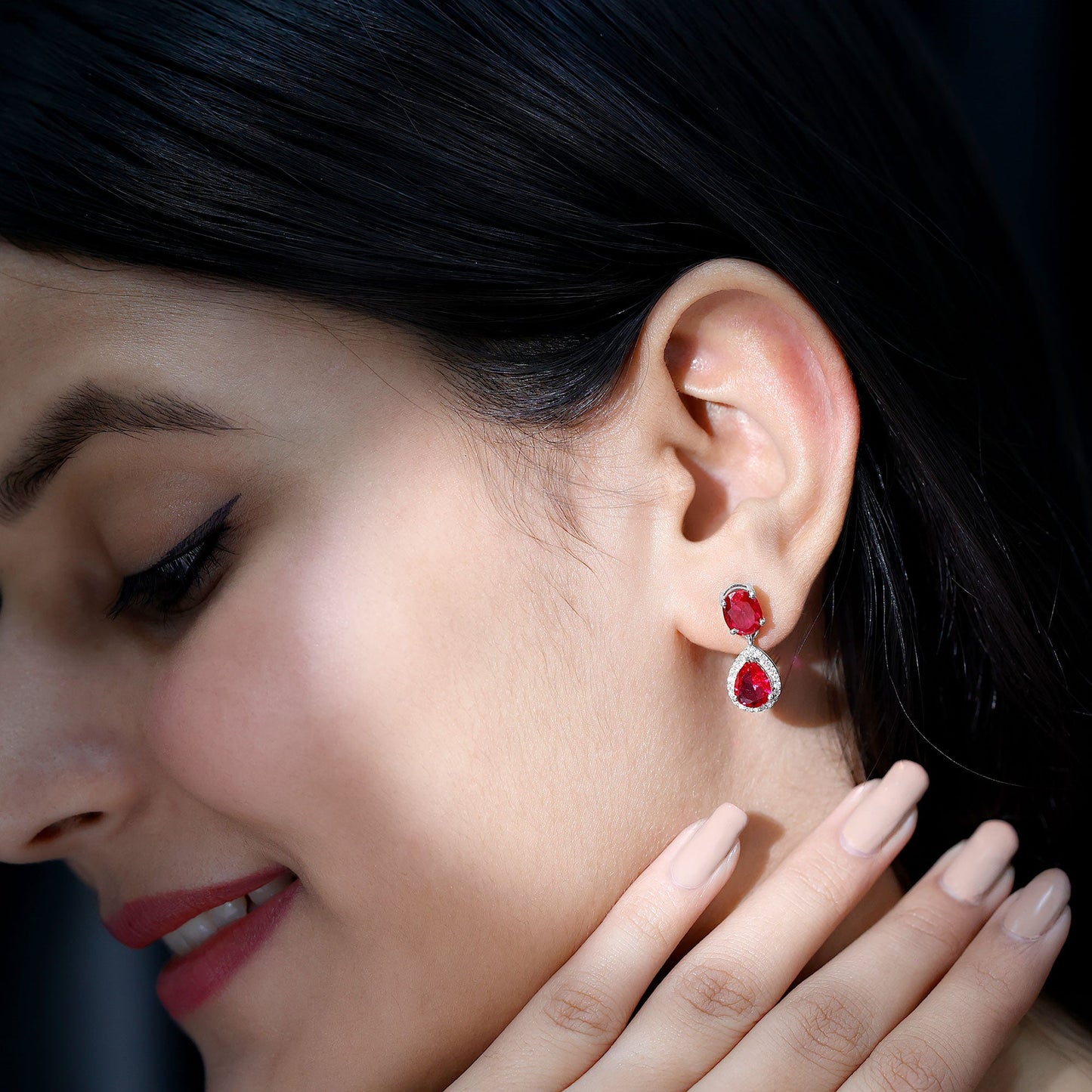 5 Carat Lab Created Ruby and Diamond Dangle Drop Earrings