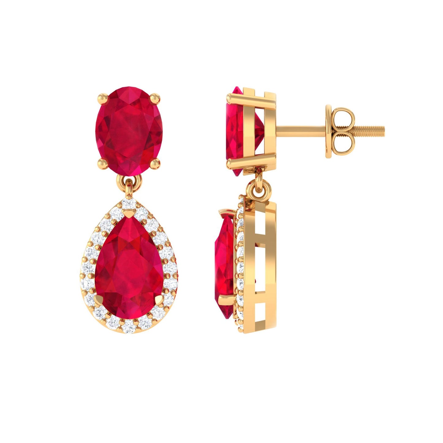 5 Carat Lab Created Ruby and Diamond Dangle Drop Earrings