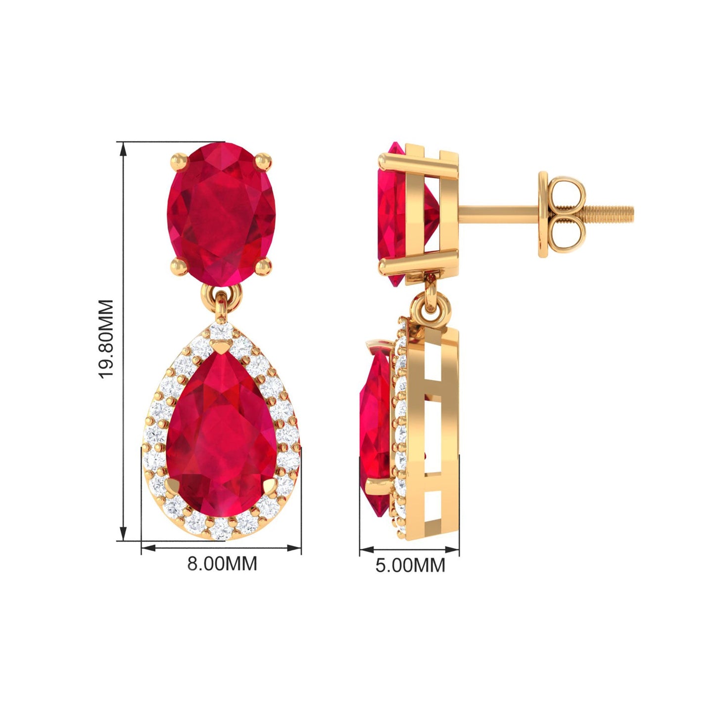5 Carat Lab Created Ruby and Diamond Dangle Drop Earrings