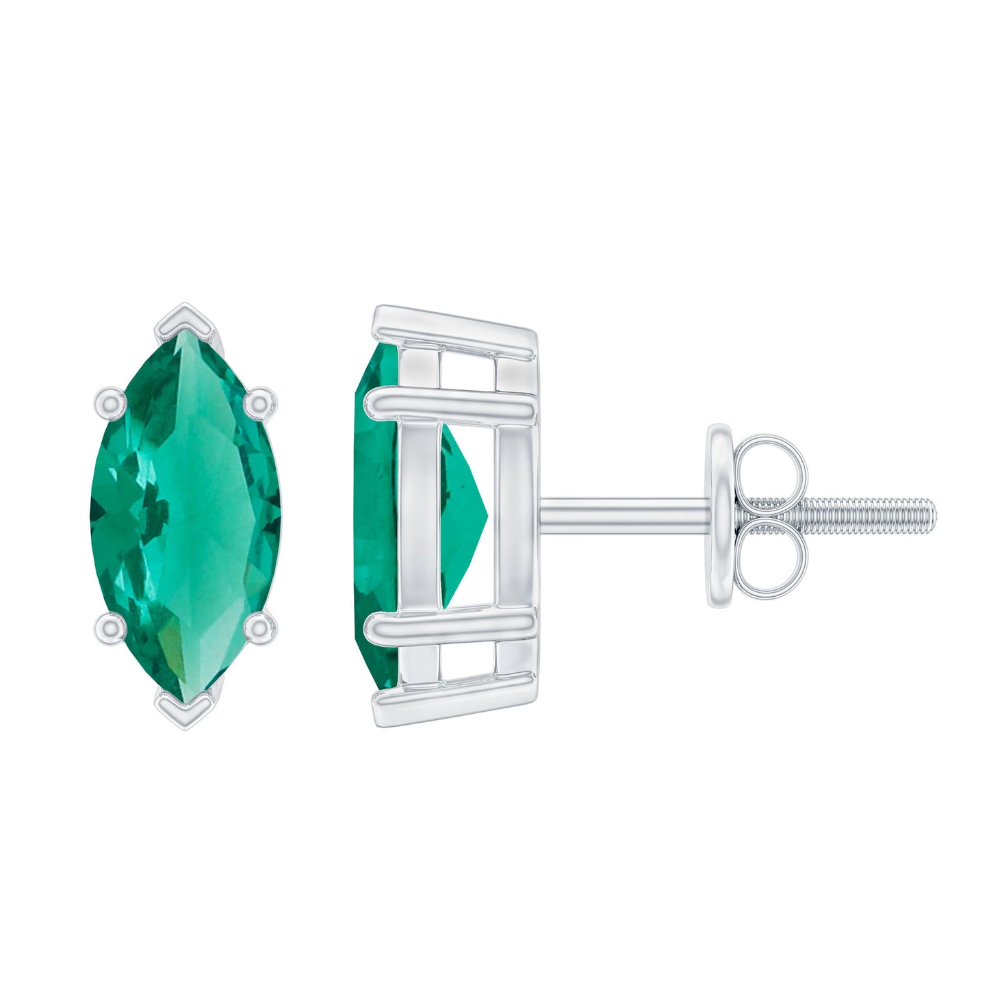 Marquise Cut 4X8MM Lab Created Emerald Solitaire Stud Earrings