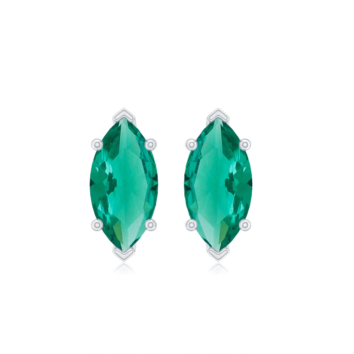 Marquise Cut 4X8MM Lab Created Emerald Solitaire Stud Earrings
