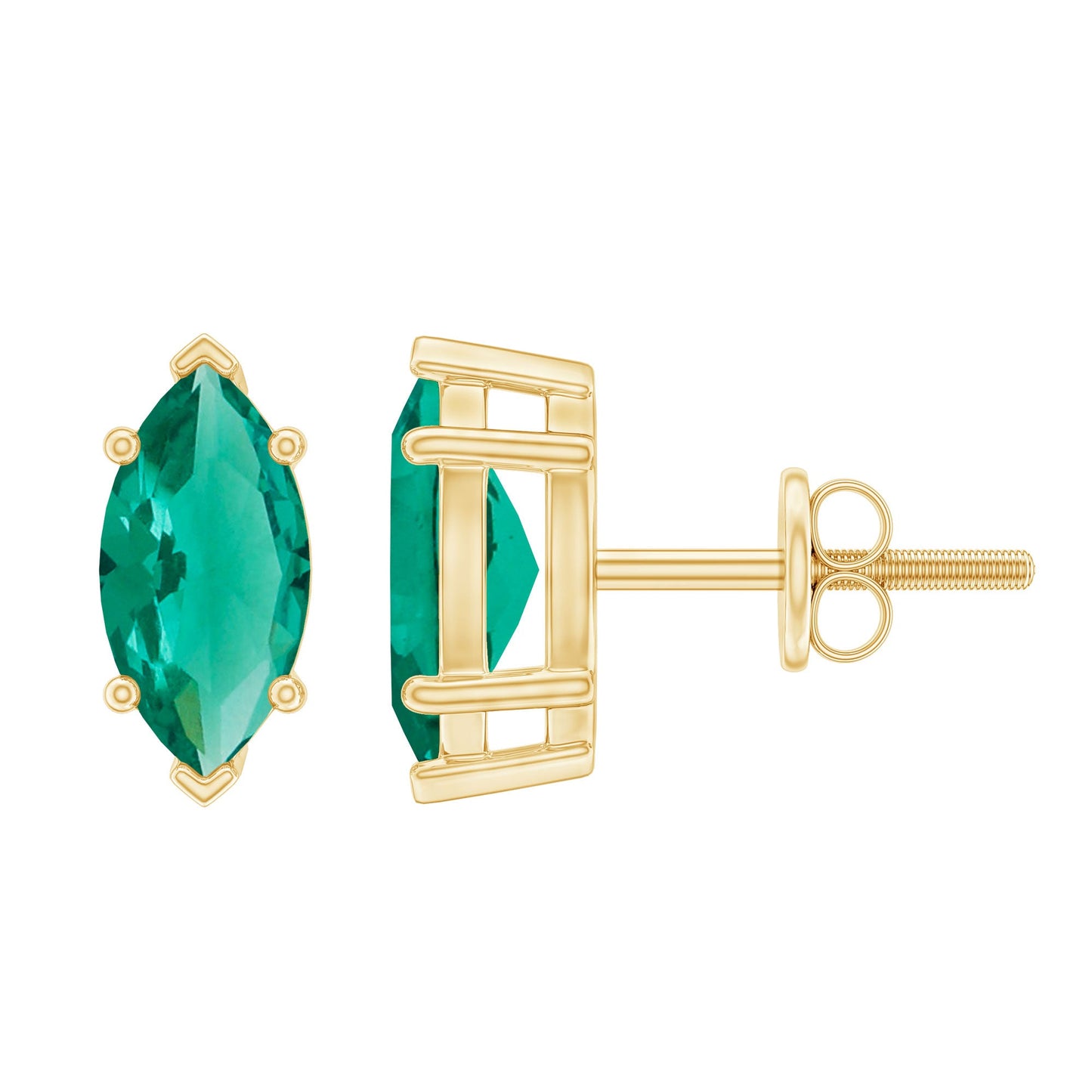 Marquise Cut 4X8MM Lab Created Emerald Solitaire Stud Earrings